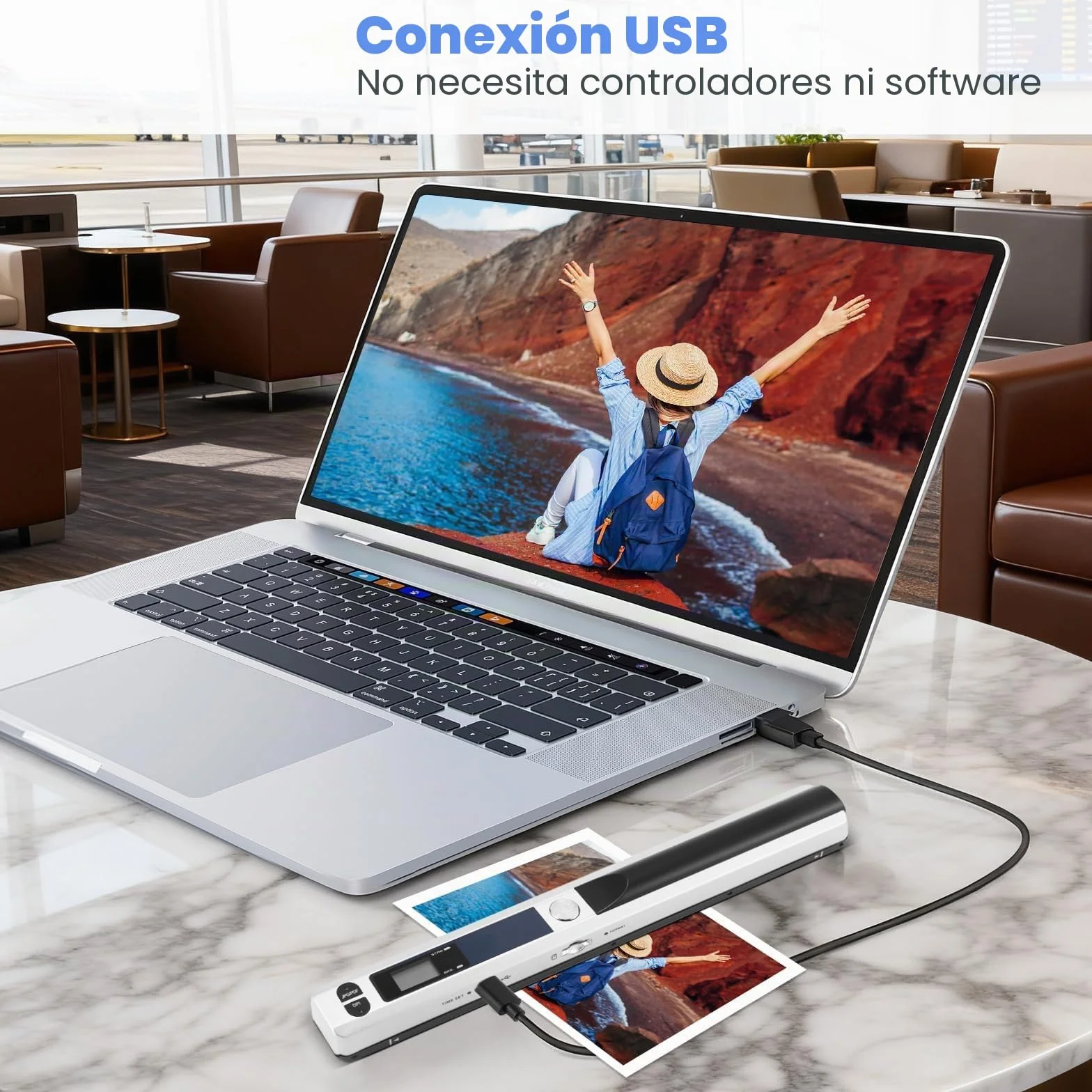 Escáner de Documentos portátil 900 dpi, Escáner de Fotos A4 Recargable por USB con Tarjeta SD 16GB