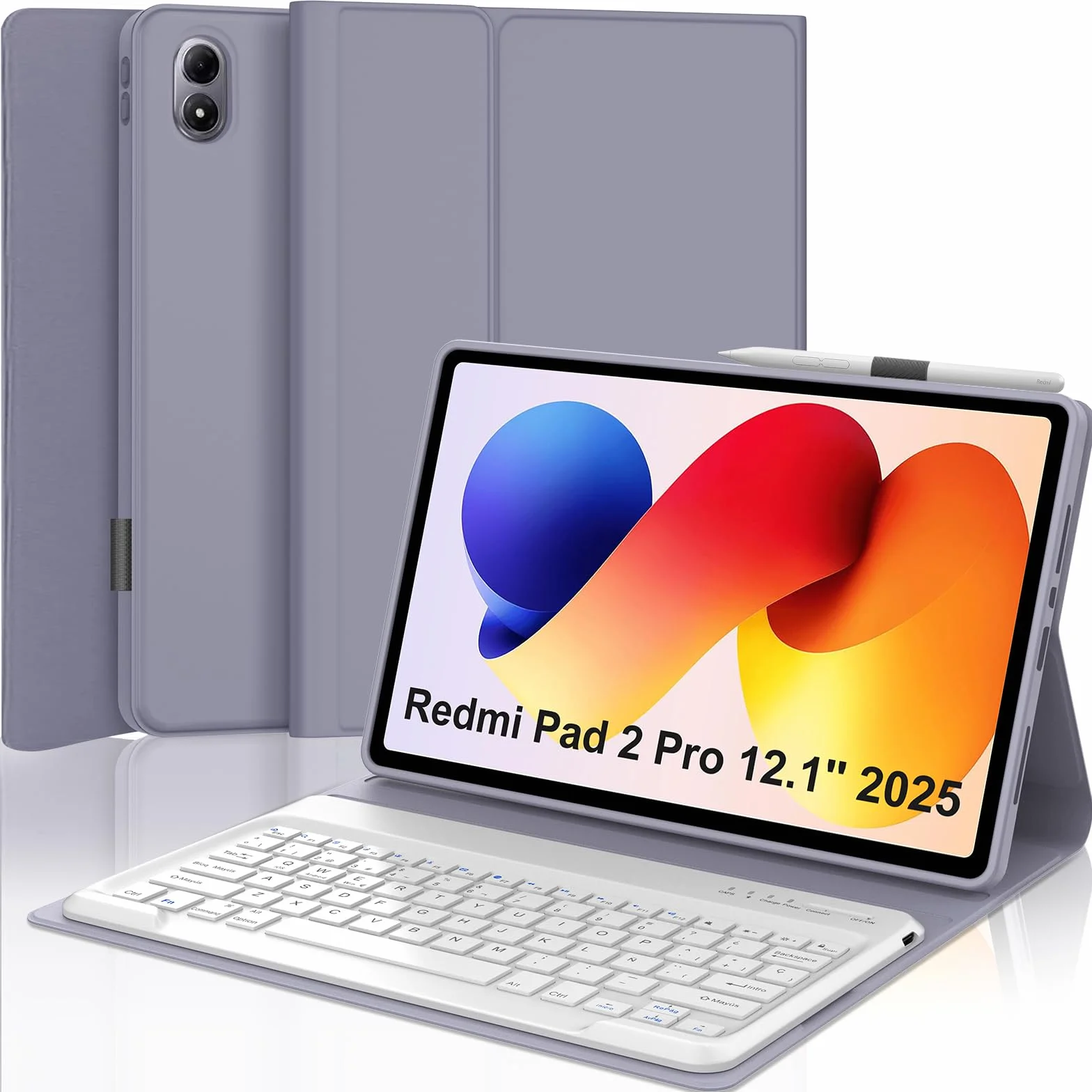 Funda Teclado para Redmi Pad 2 Pro 12.1 Pulgadas 2025- Teclado Magnético Extraíble Inalámbrico Bluetooth, Español Ñ, Funda para Redmi Pad 2 Pro 12.1'', Morado