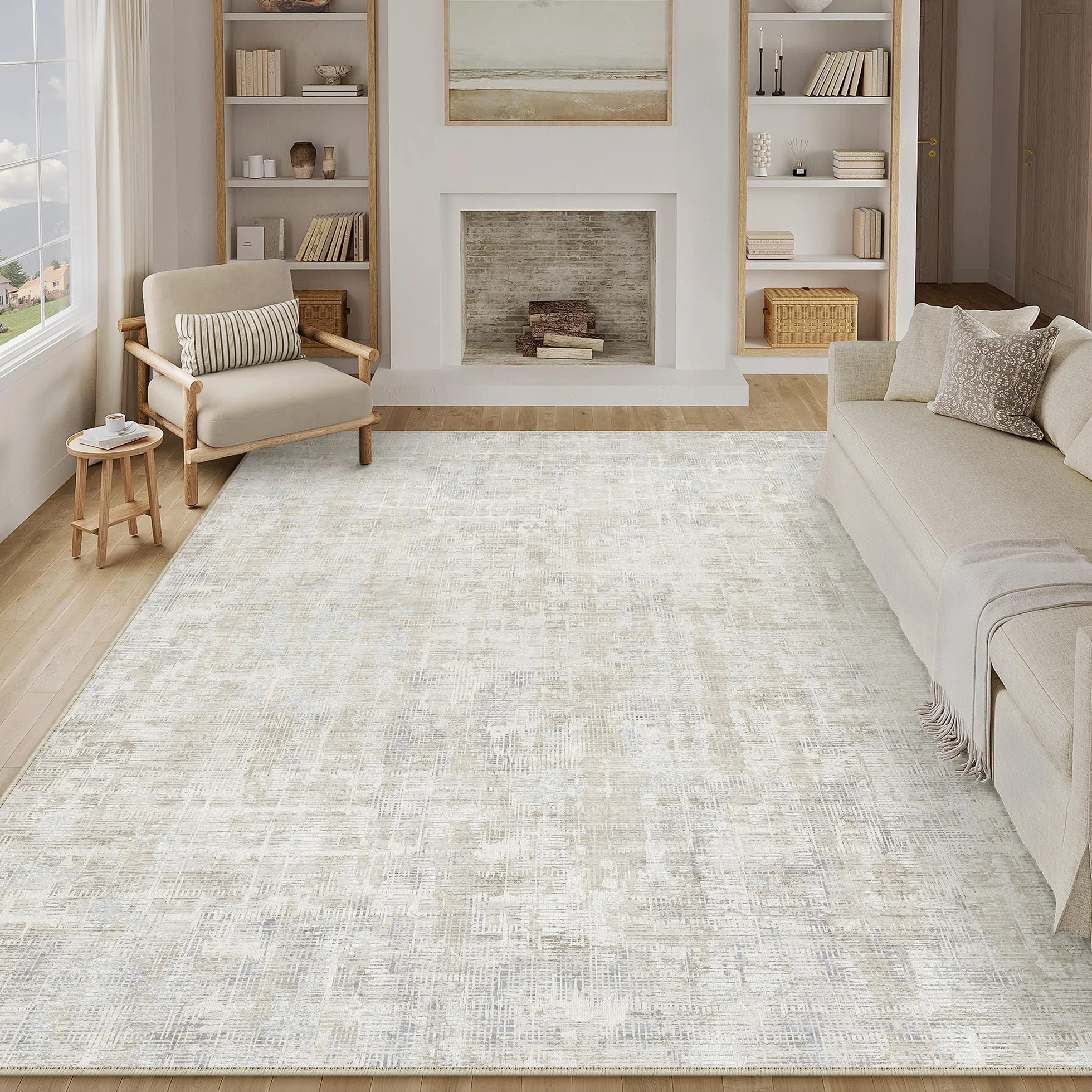 PureCozy Beige Alfombra Salon 200x300cm Habitacion Grandes Alfombras Moderna Antideslizante Lavable Lavadora Abstractas Carpete Dormitorio Sala Comedor Pie Cama Pelo Corto Carpet