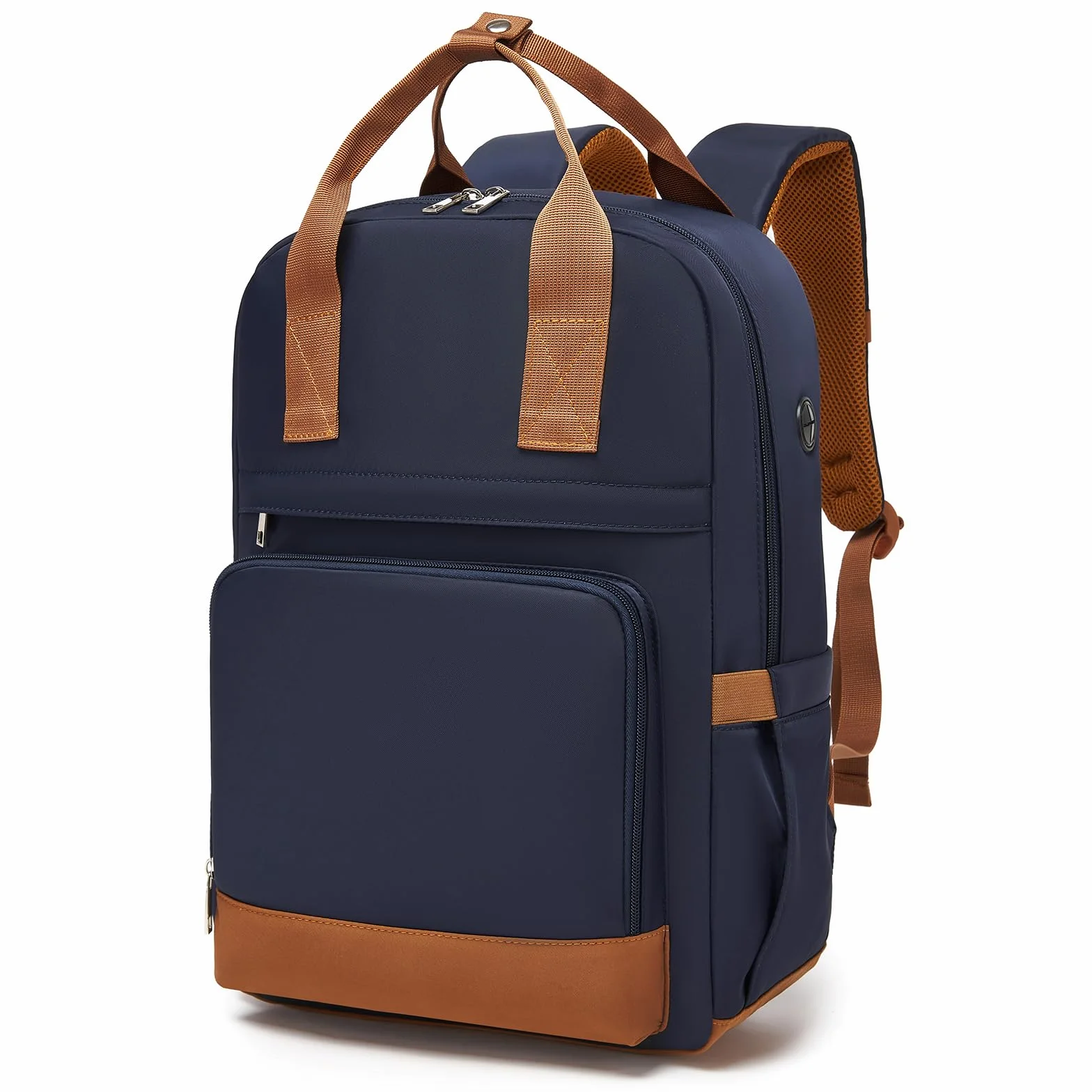 Kono Mochila para Ordenador Portátil 15,6 Pulgadas para Mujer, Elegante, Impermeable y Antirrobo de Gran Capacidad para Escuela, Universidad, Trabajo y Viaje (Azul oscuro/Marrón)