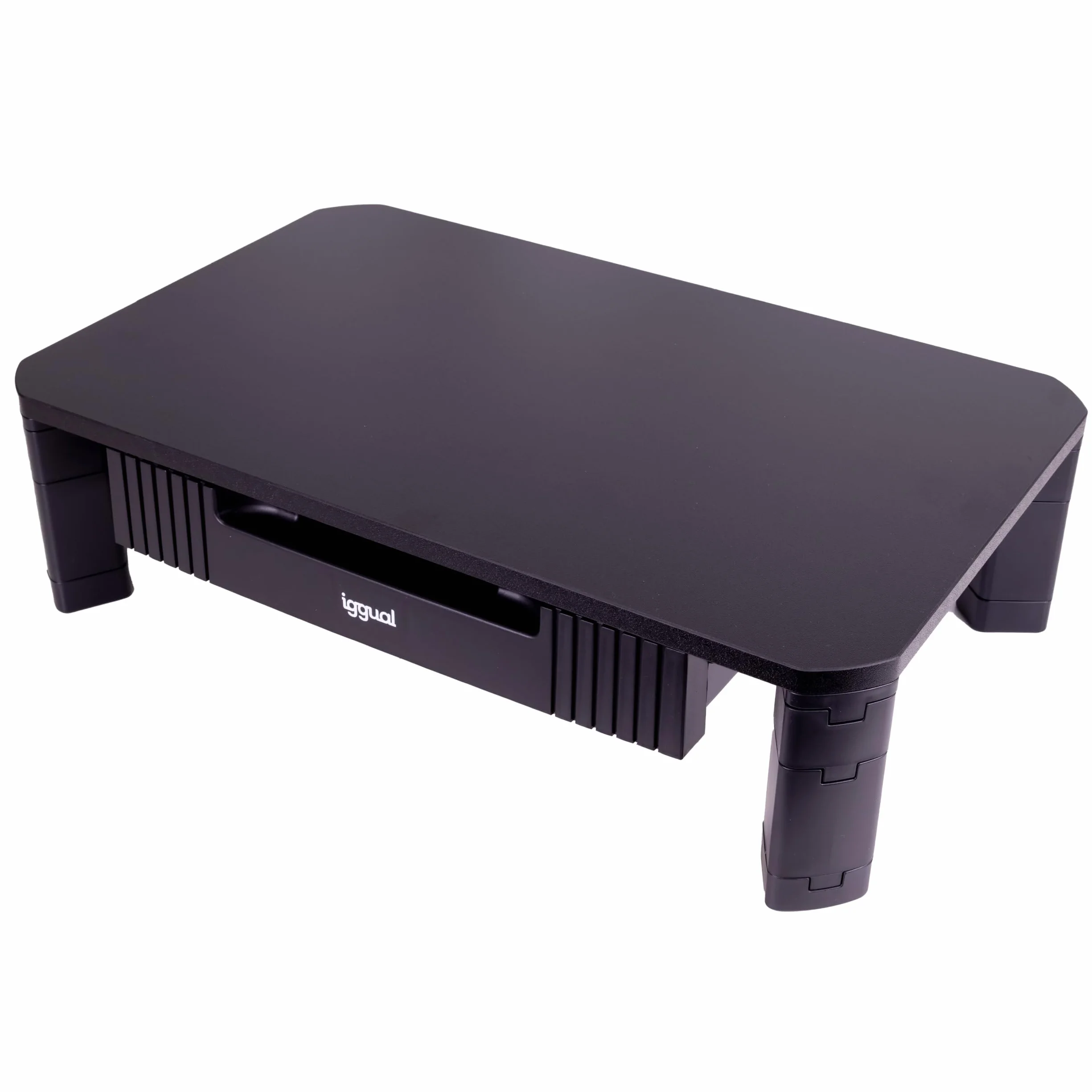 iggual – Elevador de Monitor con Cajón, Soporte Portátil y Ajustable para Escritorio, 2 Alturas (10-13 cm), Superficie 48x30 cm, Antideslizante, hasta 20 kg