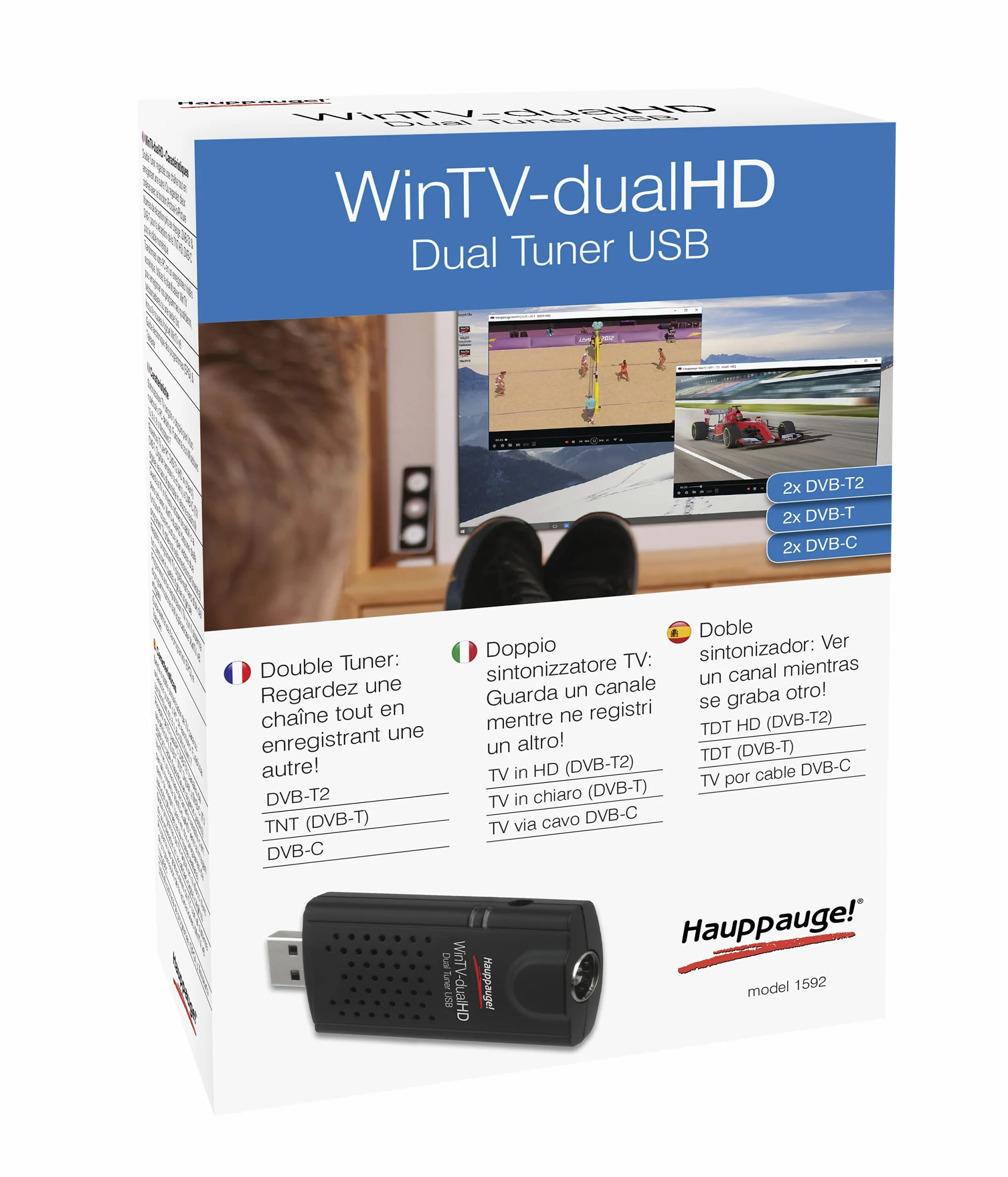Stick de TV Hauppauge WinTV DualHD con control remoto, sintonizador numérico 2