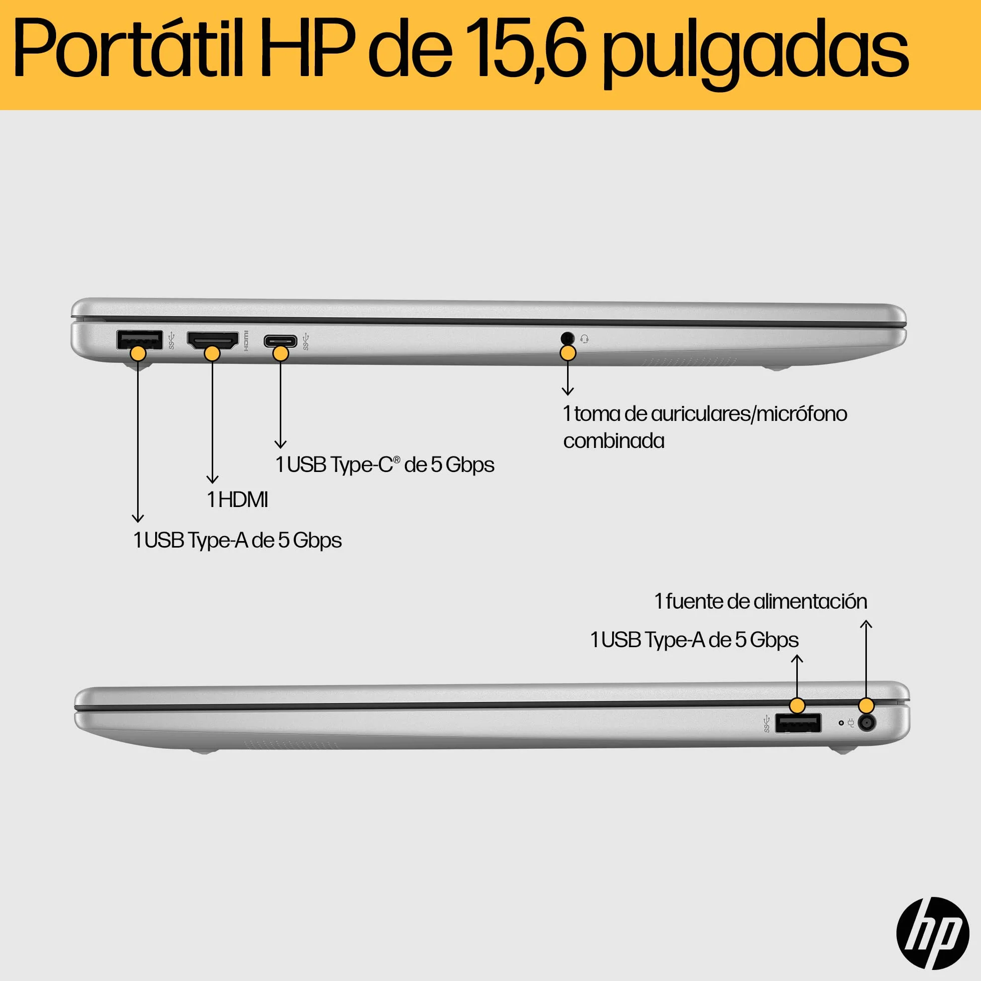 HP 15-fc0243ns - Ordenador portátil de 15.6" FHD (AMD Ryzen 7-7730U, 32 GB RAM, 1TB SSD, AMD Radeon Graphics, Windows 11) Plata y Azul - Teclado QWERTY Español
