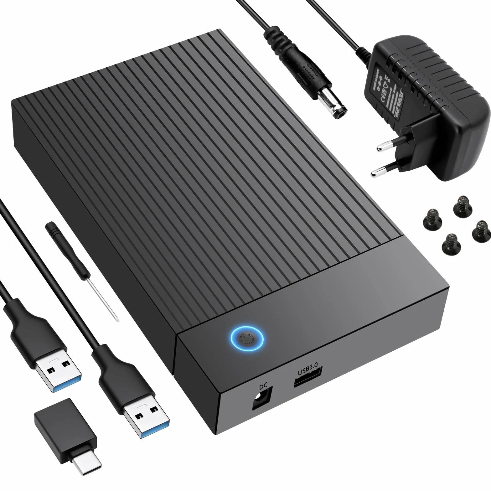 6Gbps USB 3.0 Carcasa para SATA SDD/HDD de 2,5/3,5", Carcasa Disco Duro 3.5 Estación de Acoplamiento, Caja Disco Duro 3.5 con Adaptador de Corriente de 12 V/2 A, UASP
