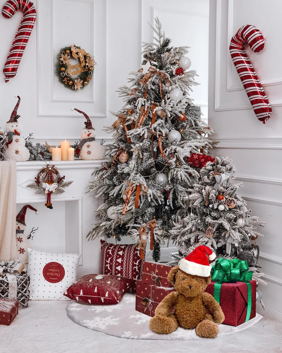 Falda de Árbol de Navidad 122CM Blanca con Copos de Nieve Gris 48 Inches