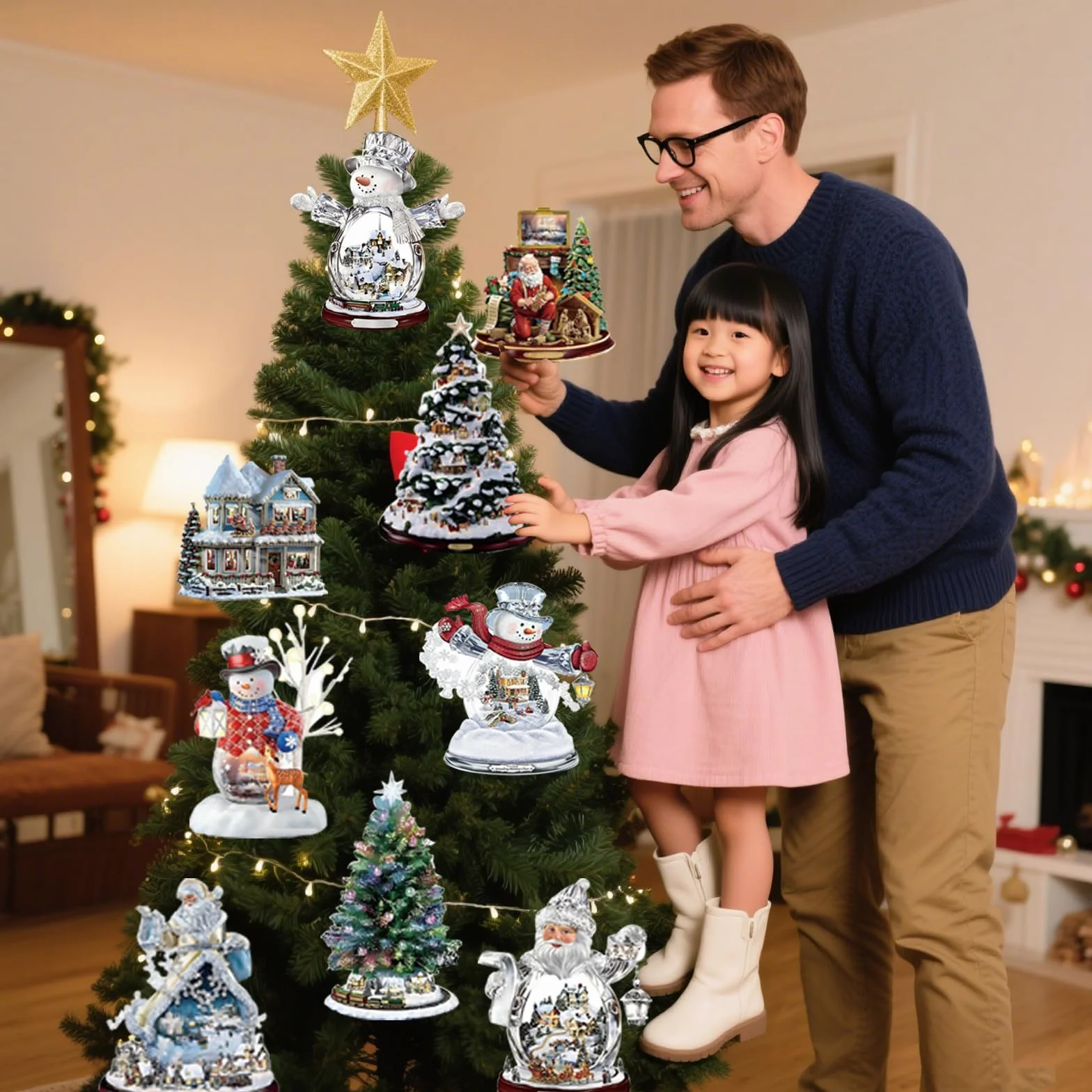 Adornos de Navidad 9 piezas Papá Noel muñeco de nieve reno colgantes para árbol