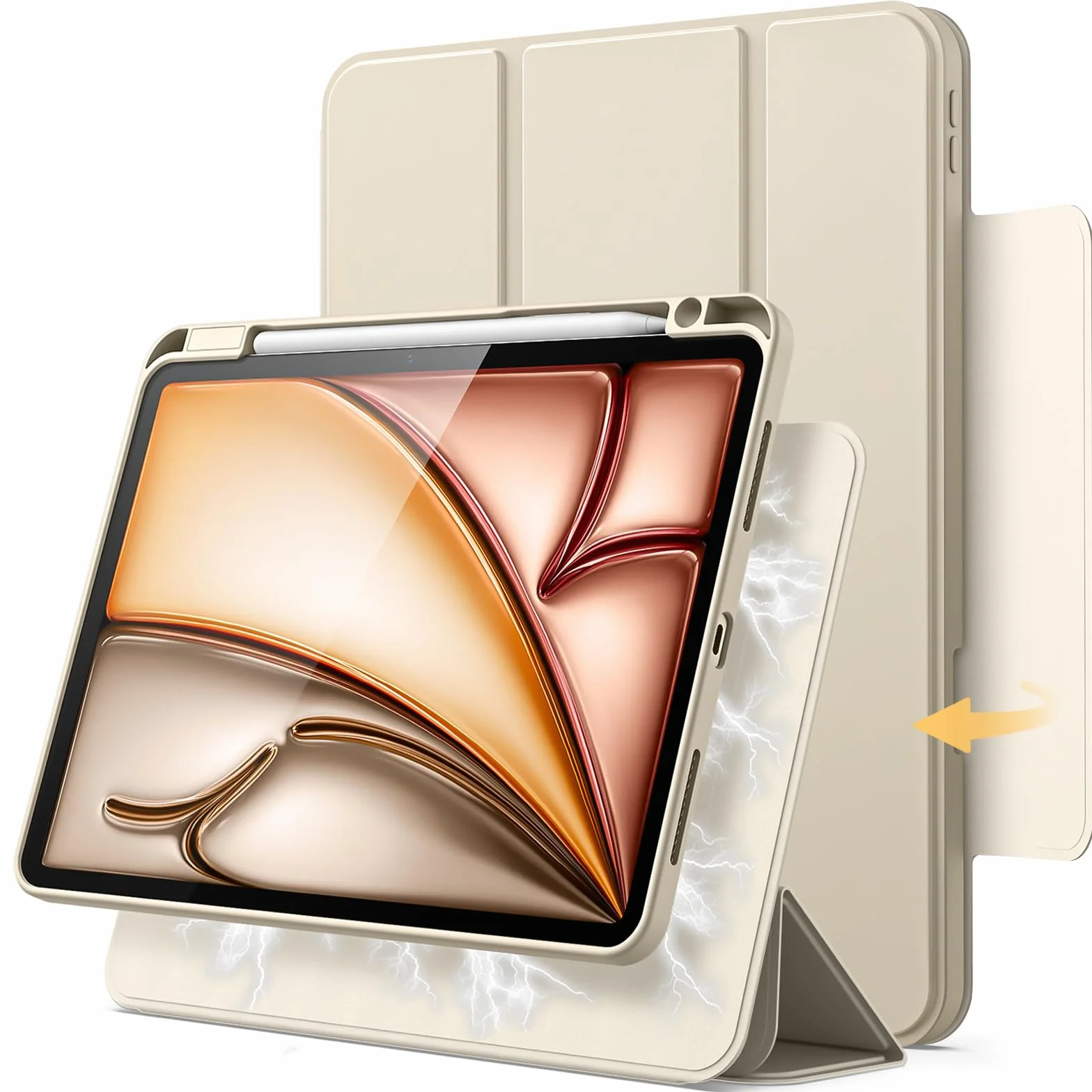 JETech Funda Magnética Desmontable para iPad Air 11 Pulgadas M4/M3/M2 (2026/2025/2024), iPad Air 5.ª/4.ª con Soporte para Pencil, Carcasa Giratorio Extraíble, Retrato/Paisaje (Blanco Estrella)