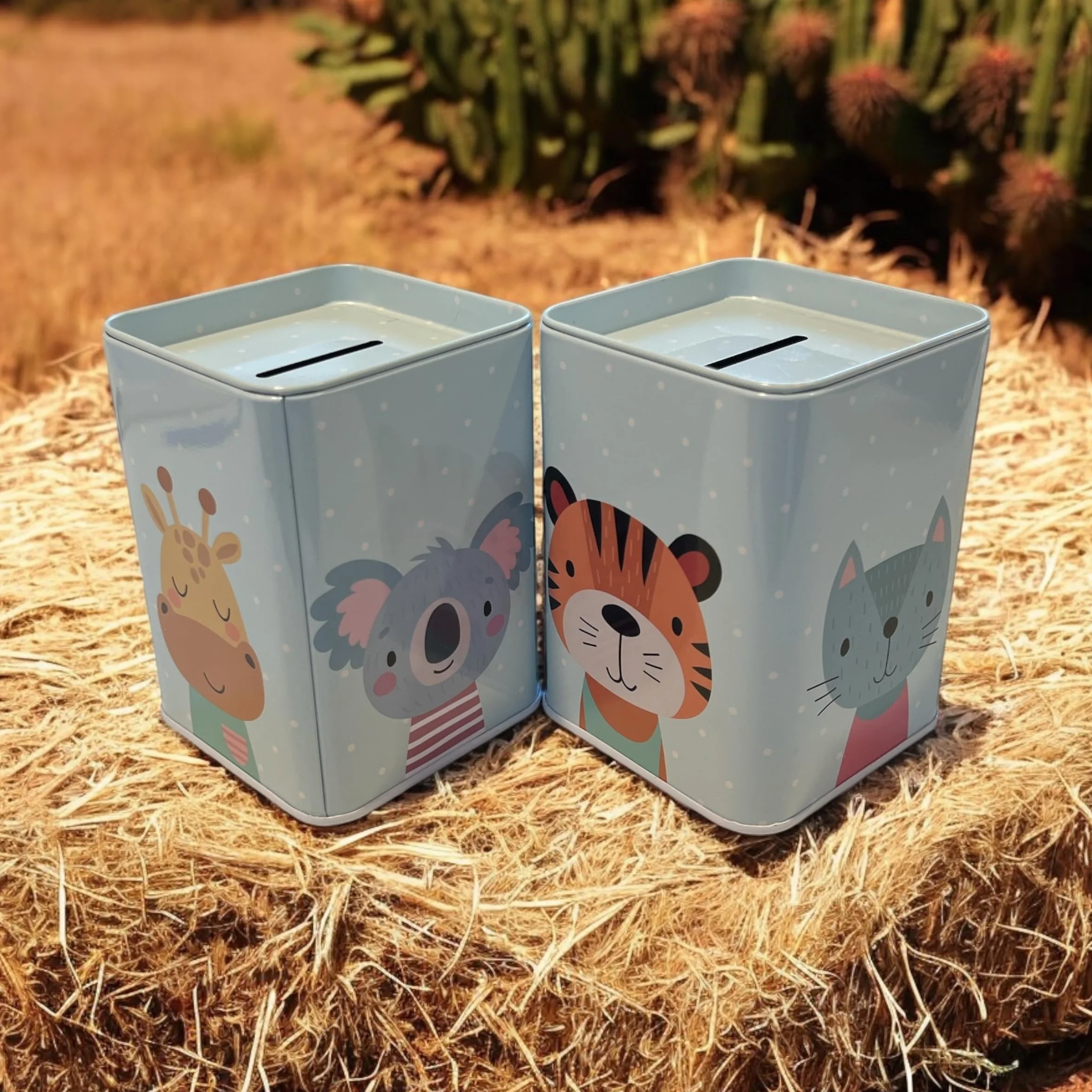 Hucha Lata Infantil Original Animalitos Verde con Tapa