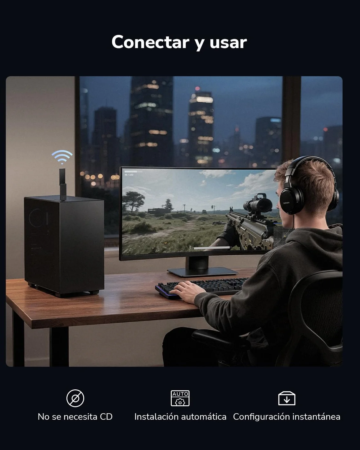 Cudy AXE5400 Adaptador Inalámbrico USB 3.0 de Triple banda Wi-Fi 6E WU5400 para PC, Compatible con Windows 11/10, Antenas de Alta Ganancia, 6 GHz, 1024-QAM, 160 MHz, WPA3