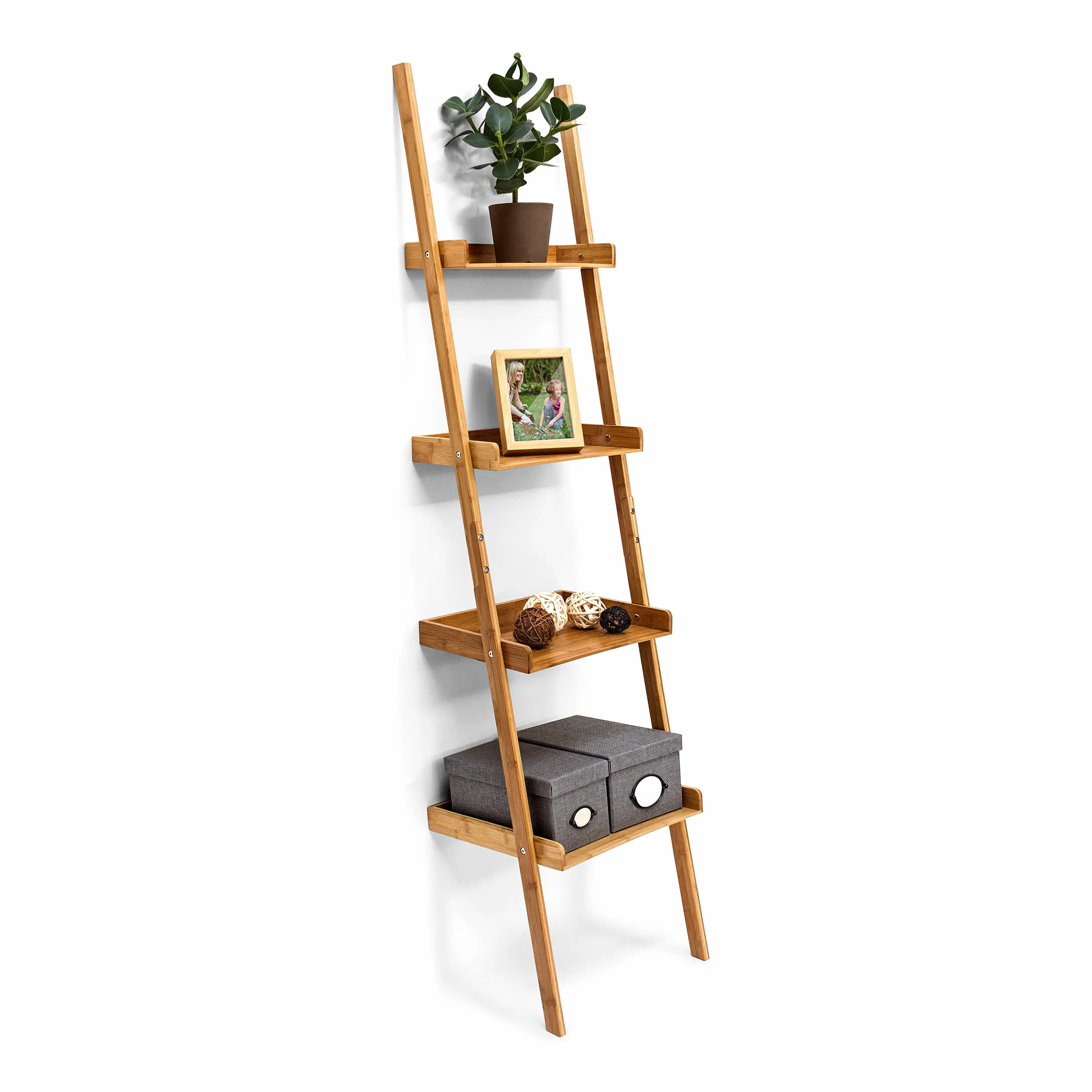 Relaxdays Escalera Estantería Bambú 4 Baldas 176x44x37 cm Marrón Natural
