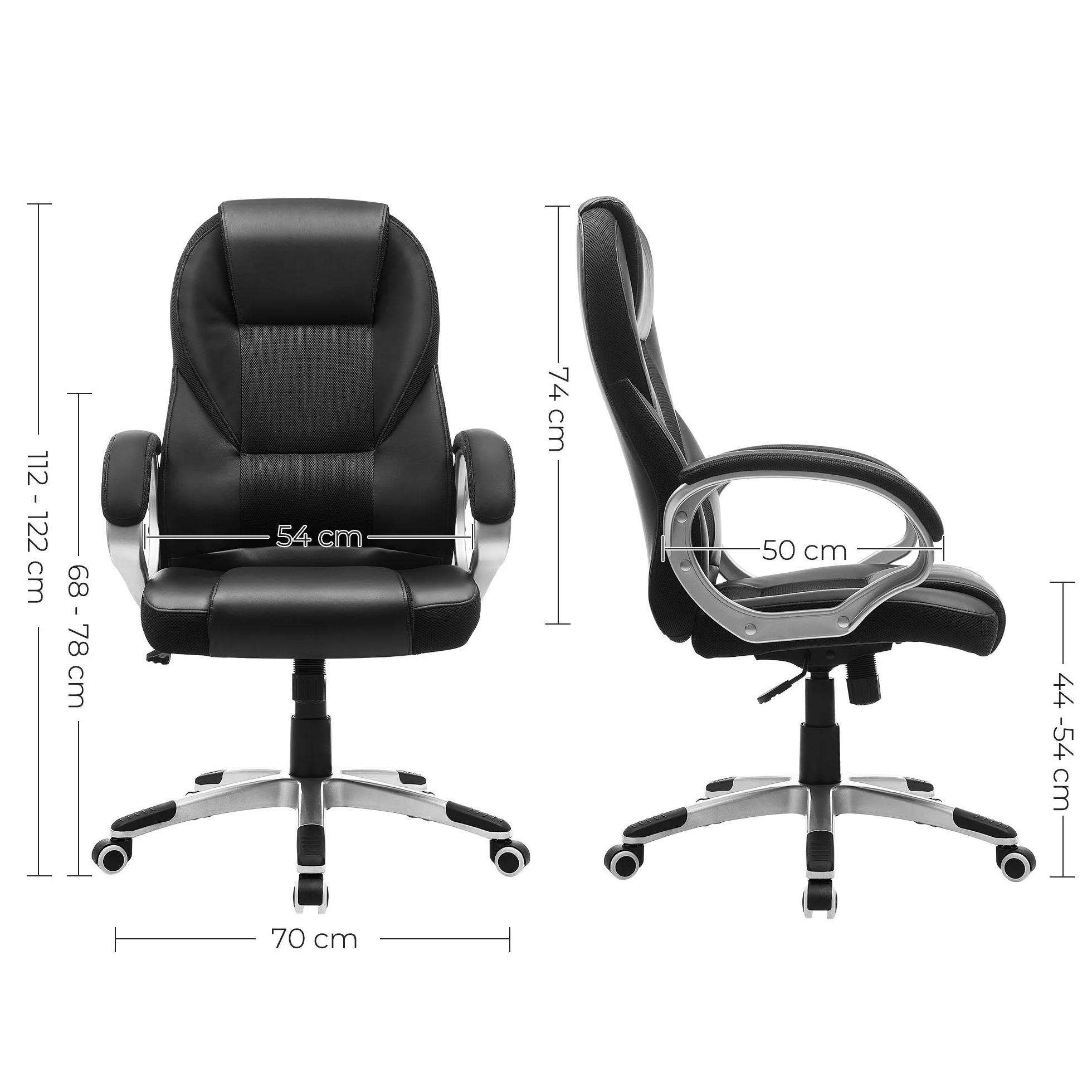 SONGMICS Silla de Oficina Ergonómica Giratoria con Ruedas Altura Ajustable OBG22B Negro Tinta