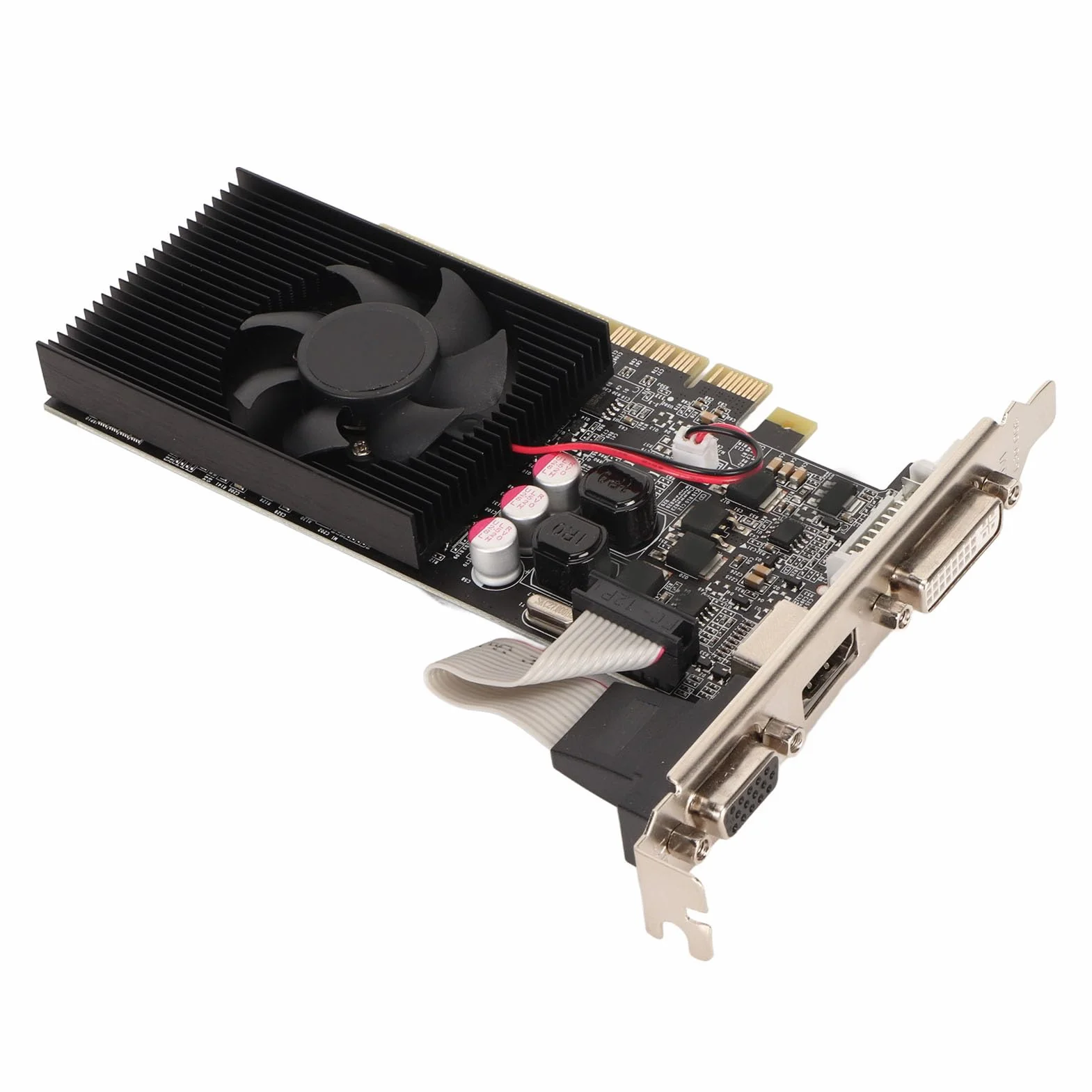 Elprico Tarjeta Gráfica GT730 2GB GDDR3 64bit con Ventilador de Refrigeración, Compatible con Interfaz Multimedia DVI I VGA HD, Tarjeta Gráfica para Juegos para DirectX 11,10, Vista,