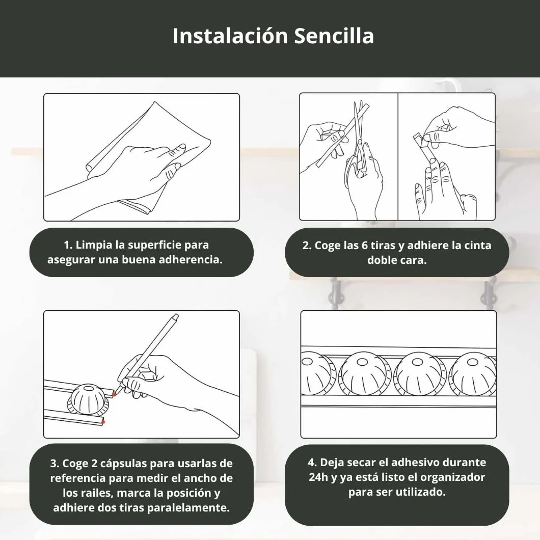 Portacapsulas para Dolce Gusto Krups, Dispensador y Organizador de Cafe, Soporte Capsulas Compatible con Tassimo (6 tiras)