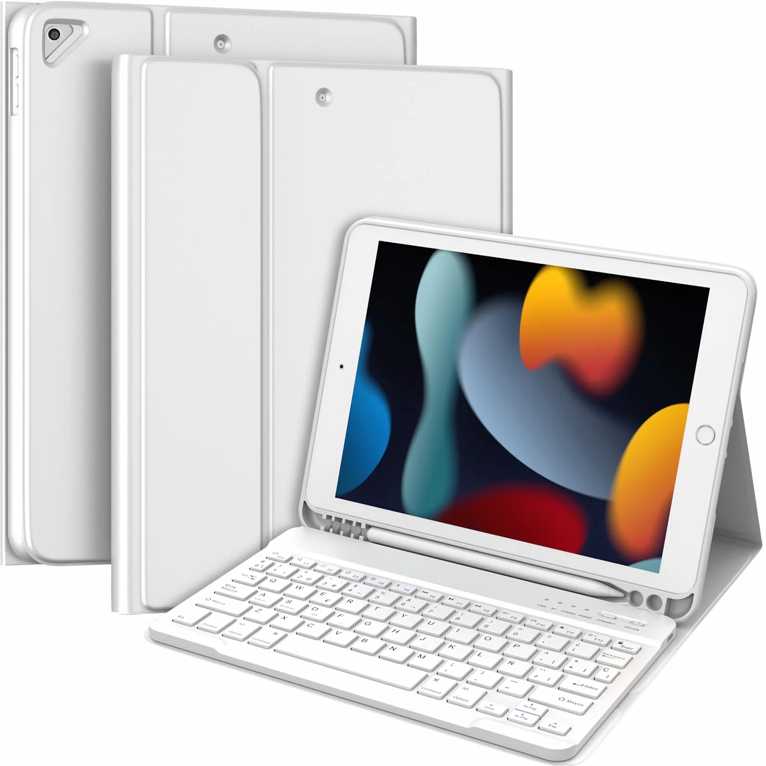 TQQ Funda Teclado iPad 9 generación con Porta lápices Incorporado, Desmontable Español Ñ Teclado para iPad 10.2" 9ª/8ª/7ª Gen, iPad Pro 10.5" 2017, iPad Air 3 2019