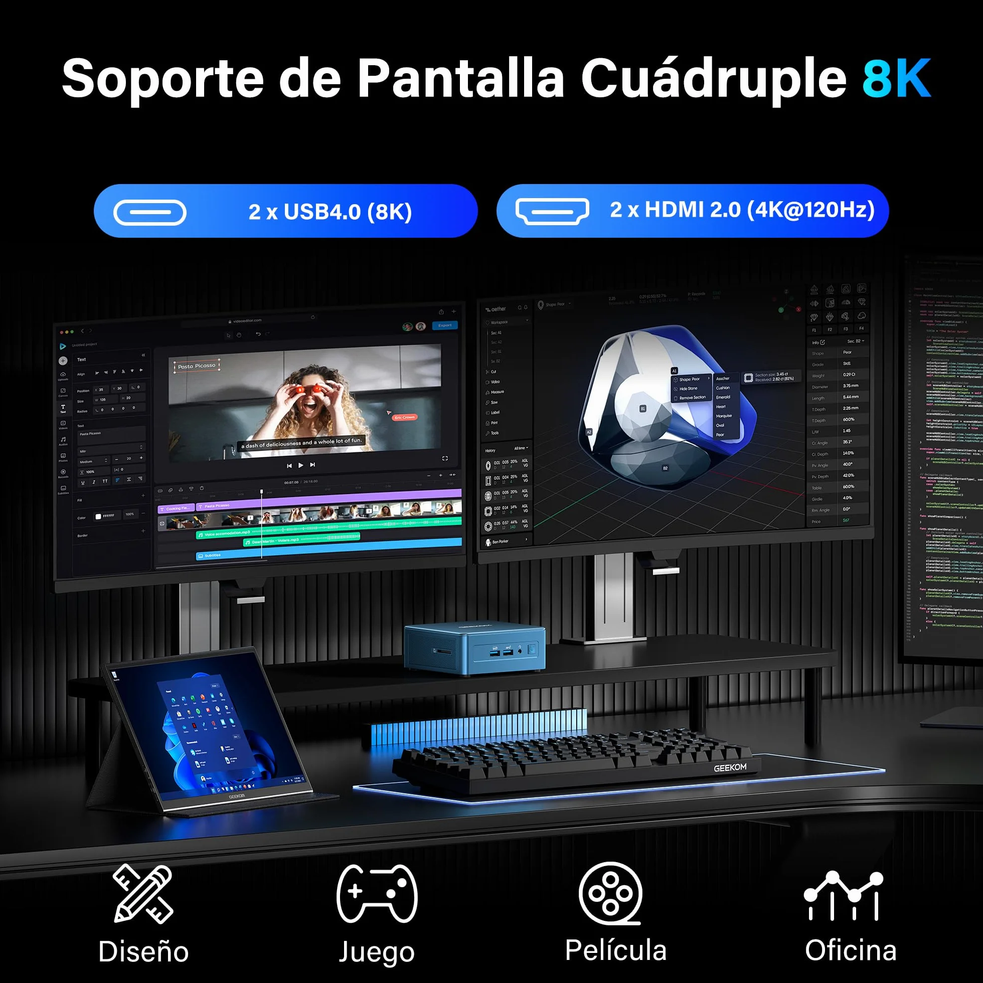 GEEKOM IT12 Mini PC Intel Core i5-12450H 16GB RAM 512GB SSD Windows 11 Pro 2xUSB4.0