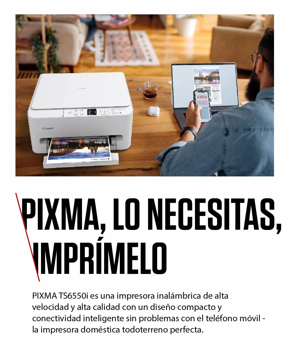 Canon PIXMA TS6550I - Impresora Todo en Uno con Conectividad Wi-Fi y Pantalla OLED de 1,42 PIXMA Print Plan - Incluye Papel Fotográfico A4 SG-201, 5 Hojas
