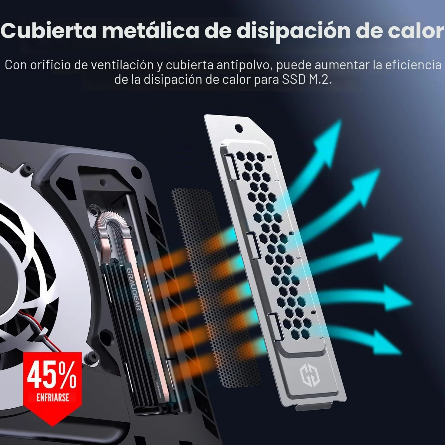 GRAUGEAR HeatPipe para SSD M.2 NVMe (2280), PS5 Pro y PS5 Slim, para expansión de memoria Playstation con cubierta a prueba de polvo