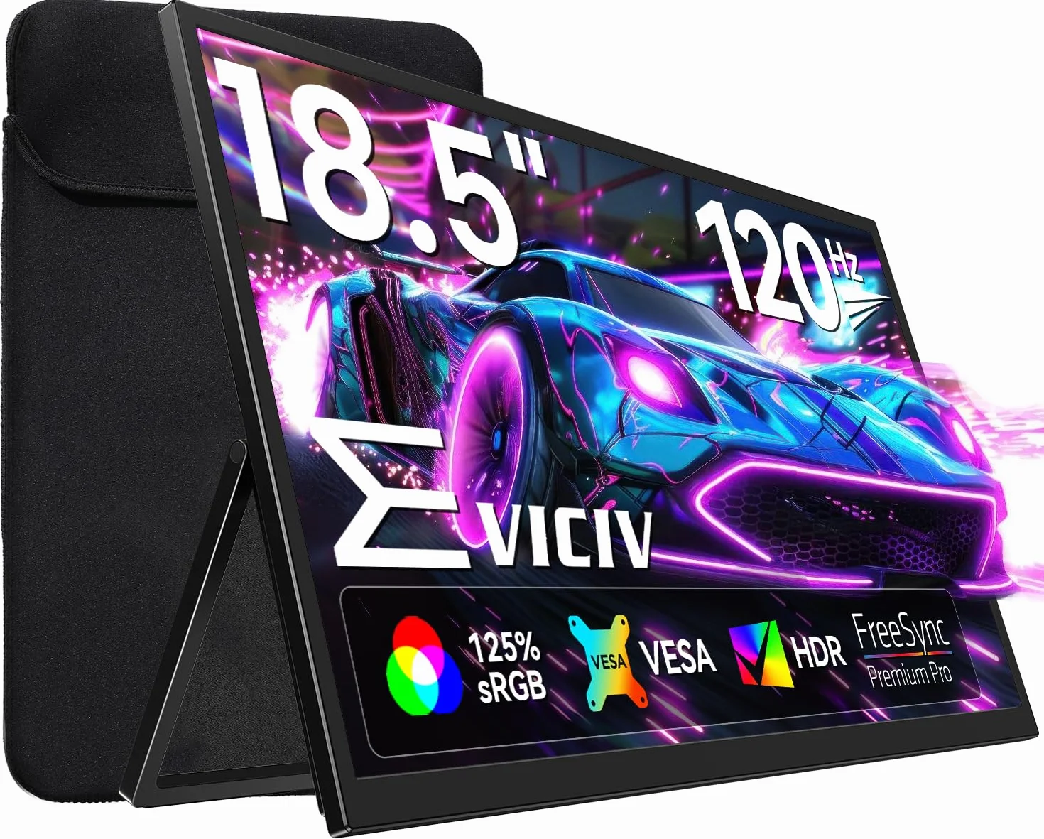 EVICIV Monitor Portatil Grande de 18,5 Pulgadas 120Hz 1080P 125% sRGB 2000:1 FHD IPS Cuidado de Ojos Juego de Azar Pantalla Portable con Kickstand Mini HDMI USB C para Laptop/PC/Teléfono/Game Console