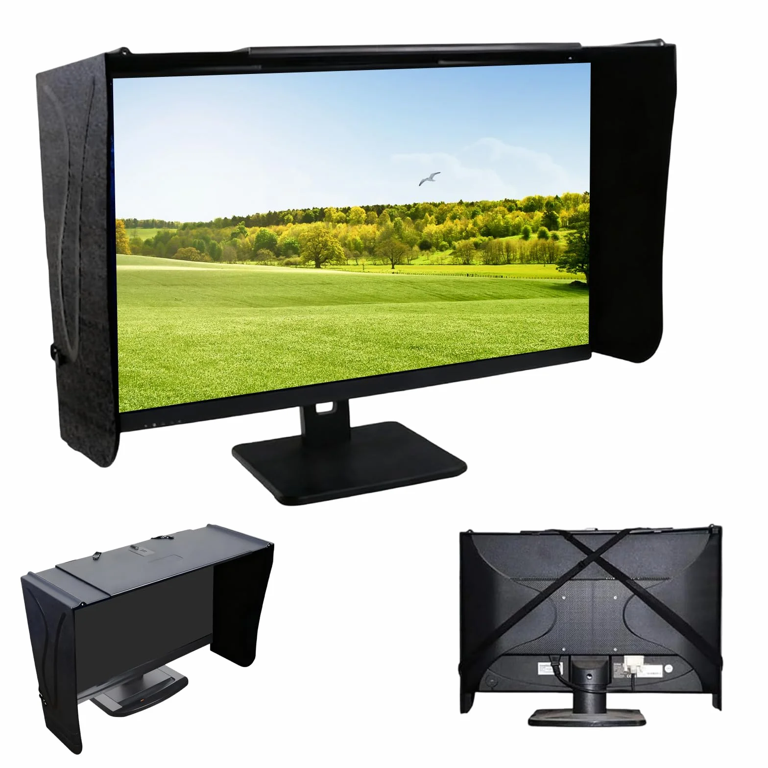 Parasol de pantalla, 24 – 32 pulgadas (41 – 71 cm) ajustable, protección solar para trabajar, protección contra la luz dispersa y antipeeping para monitores universales