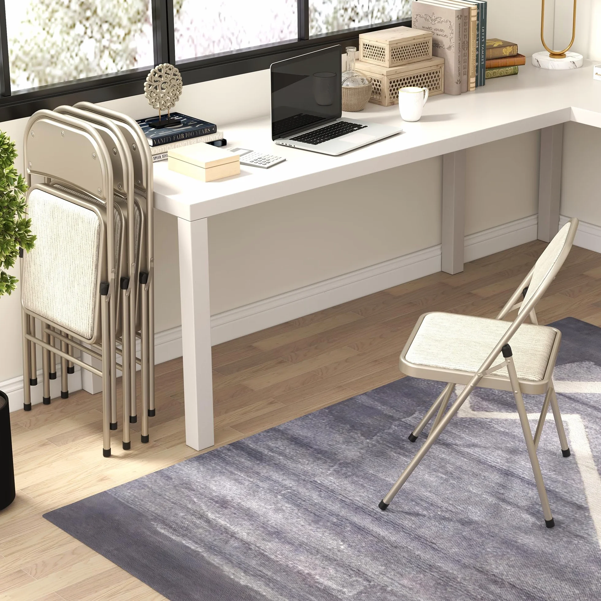 HOMCOM Juego de 4 Sillas Plegables Acolchadas con Respaldo y Estructura de Acero, 45x46x78 cm, Beige