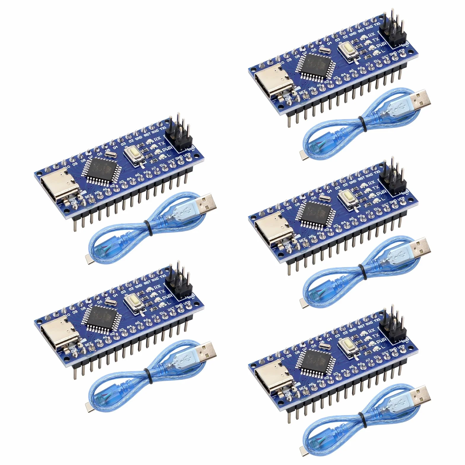 Nano-V3-mega328P Placa de Desarrollo con Cable Binghe 5 Piezas Nano-V3-mega328P Placa de Desarrollo con Chip CH340 Type-C Interfaz 5V 16M 328P Microcontrolador Compatible con Arduino IDE