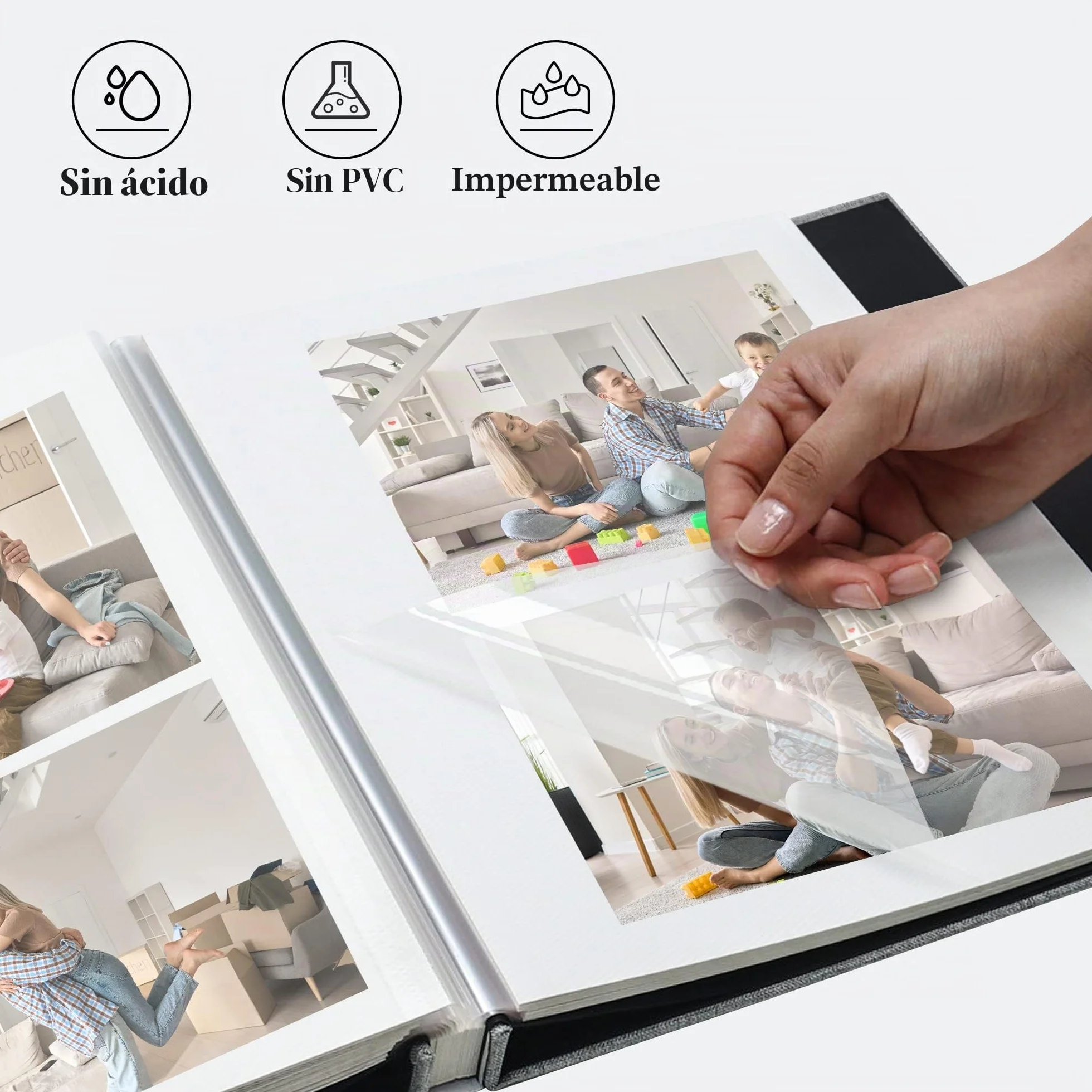 Álbum Fotos Autoadhesivo 28x27 cm Scrapbook 40 páginas Funda de Lino con Bolígrafo Metálico Gris