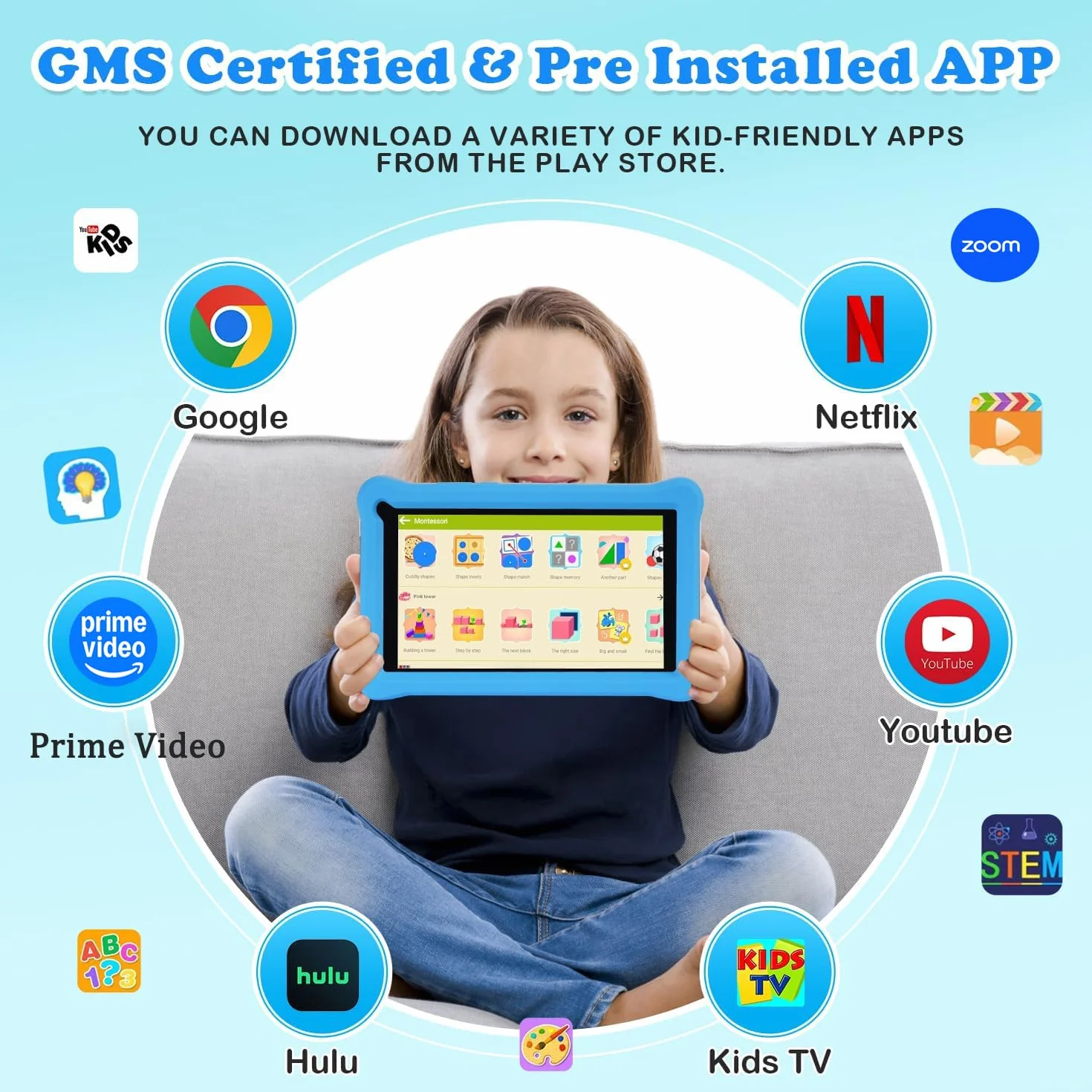Tablet para Niños 7 Pulgadas, Tablet Android 13 con 8GB RAM 64GB ROM (mpliable 256 GB), Control Parental, Pantalla IPS HD, GMS Certified, WiFi, Tableta Niños Educativo con Funda de EVA (Azul)