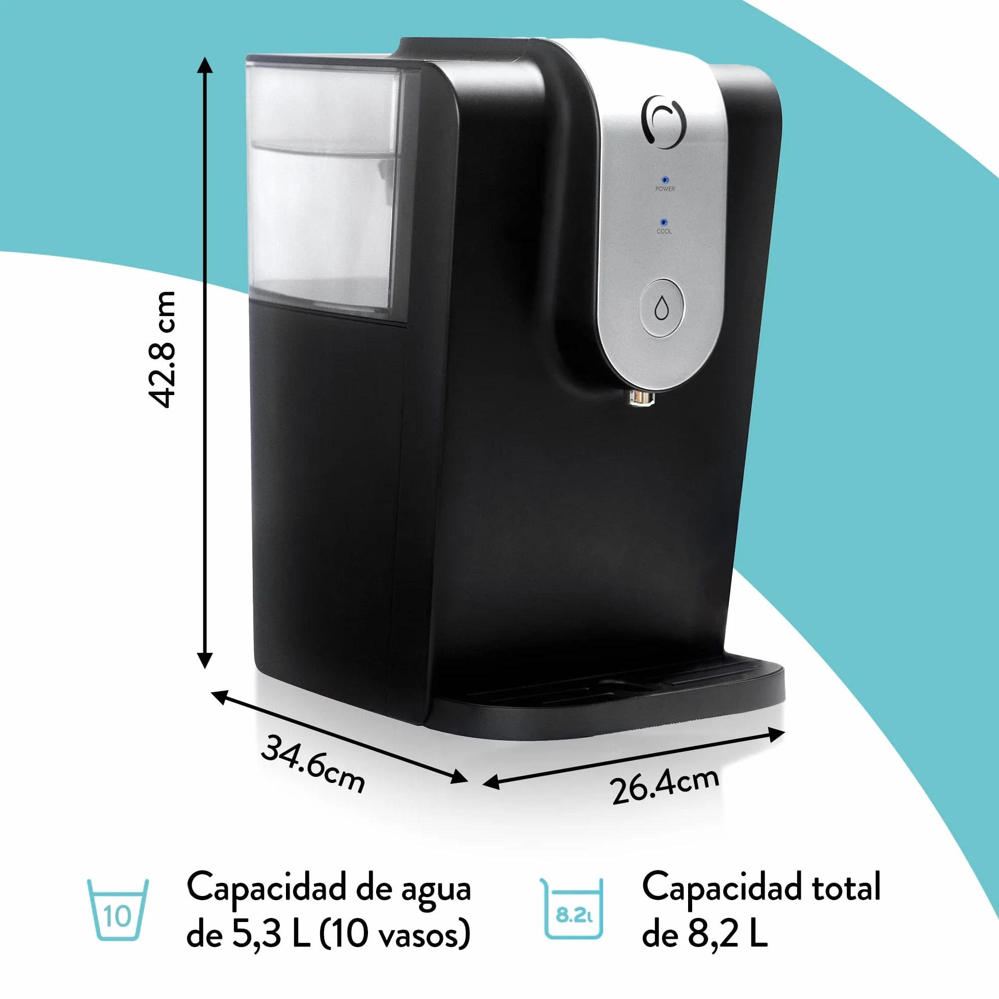 Aqua Optima Lumi Dispensador de Agua Fría Enfriador de Agua Filtrada 8,2 litros Encimera con Cartucho de Filtro Evolve