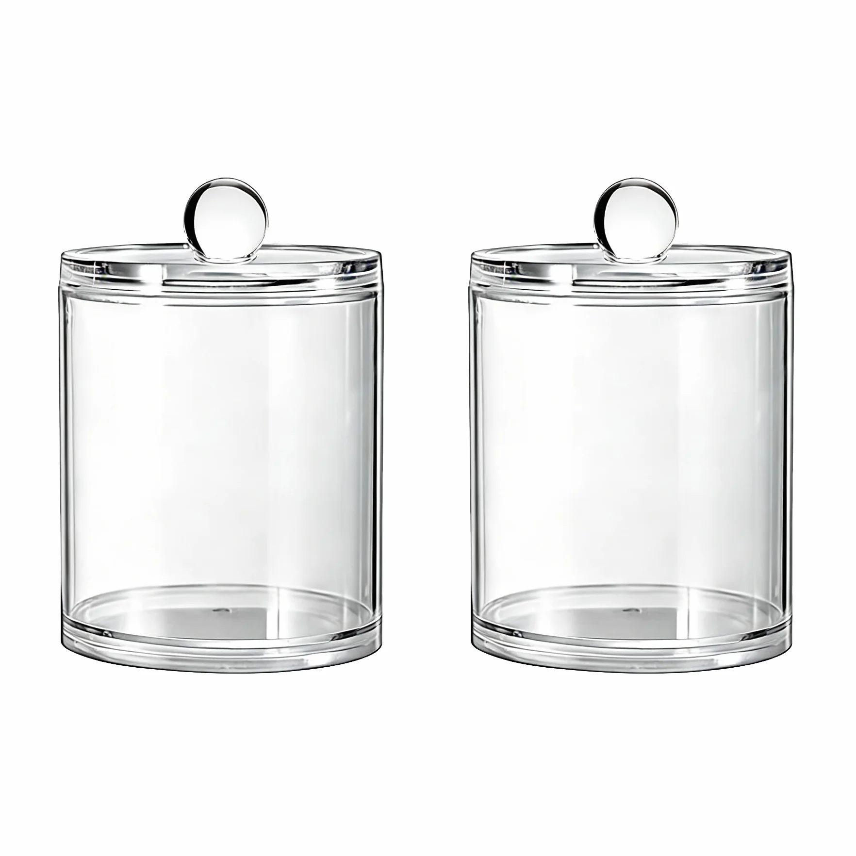 2 piezas rondas de plástico transparente acrílico tarro de algodón hisopo bola titular dispensador caja de almacenamiento contenedor con tapa para bola de algodón