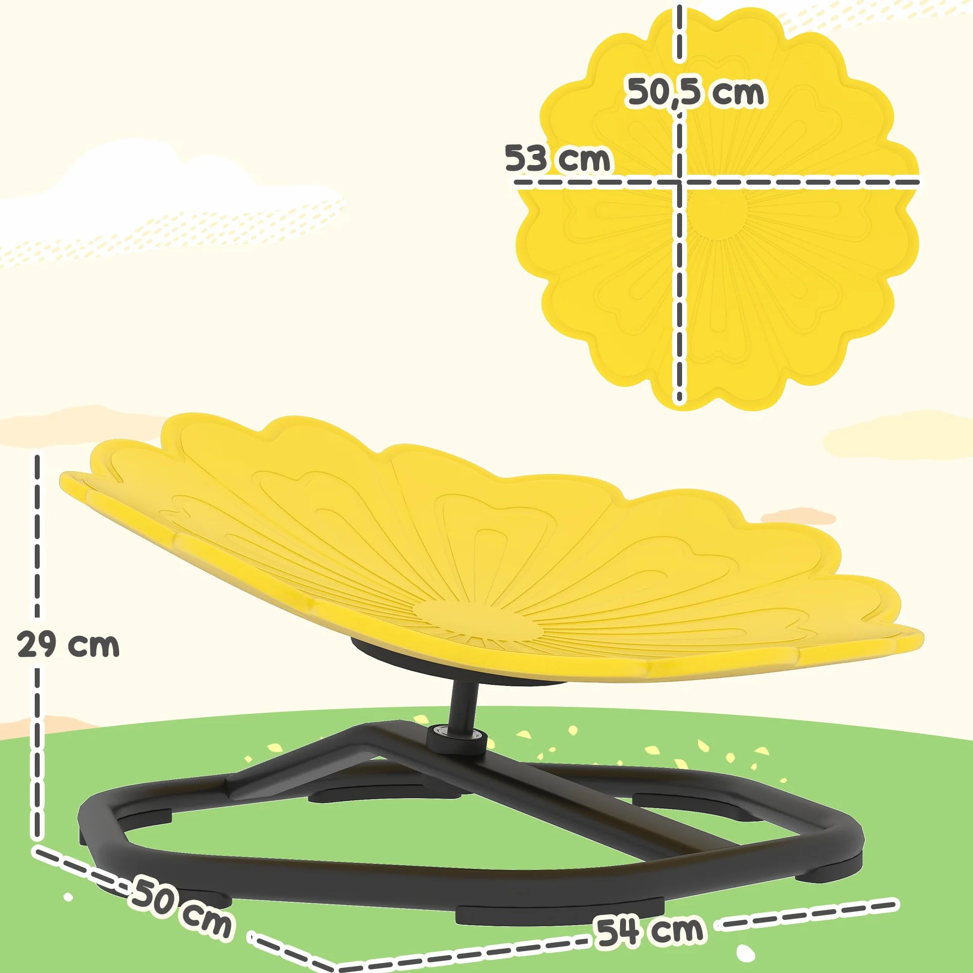 AIYAPLAY Silla giratoria sensorial 360° en forma de flor para autismo, entrenamiento equilibrio, base acero antideslizante, amarillo