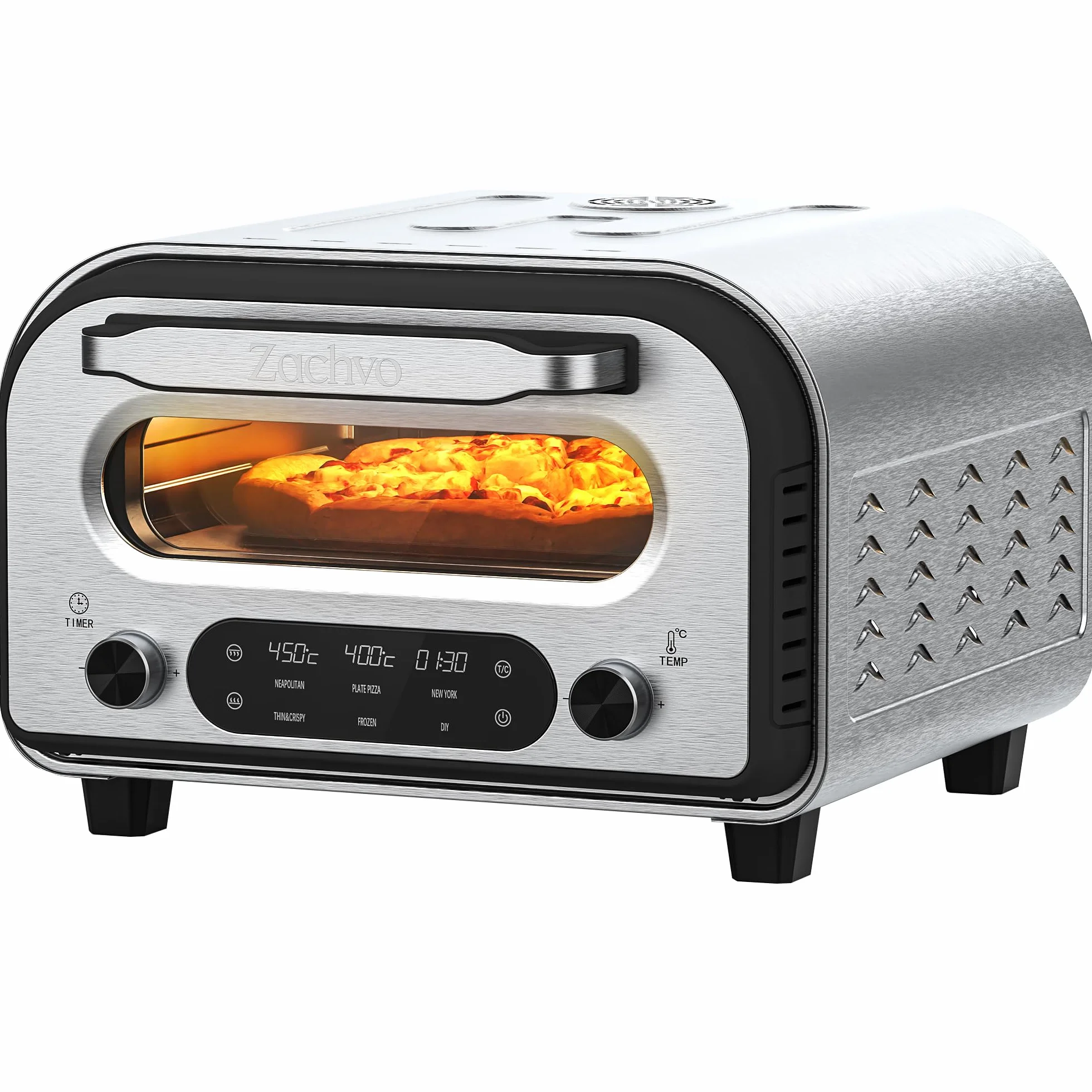 Horno Eléctrico para Pizza 450°C 5 Programas Temporizador 1-60 min Pantalla Táctil Acero Inoxidable