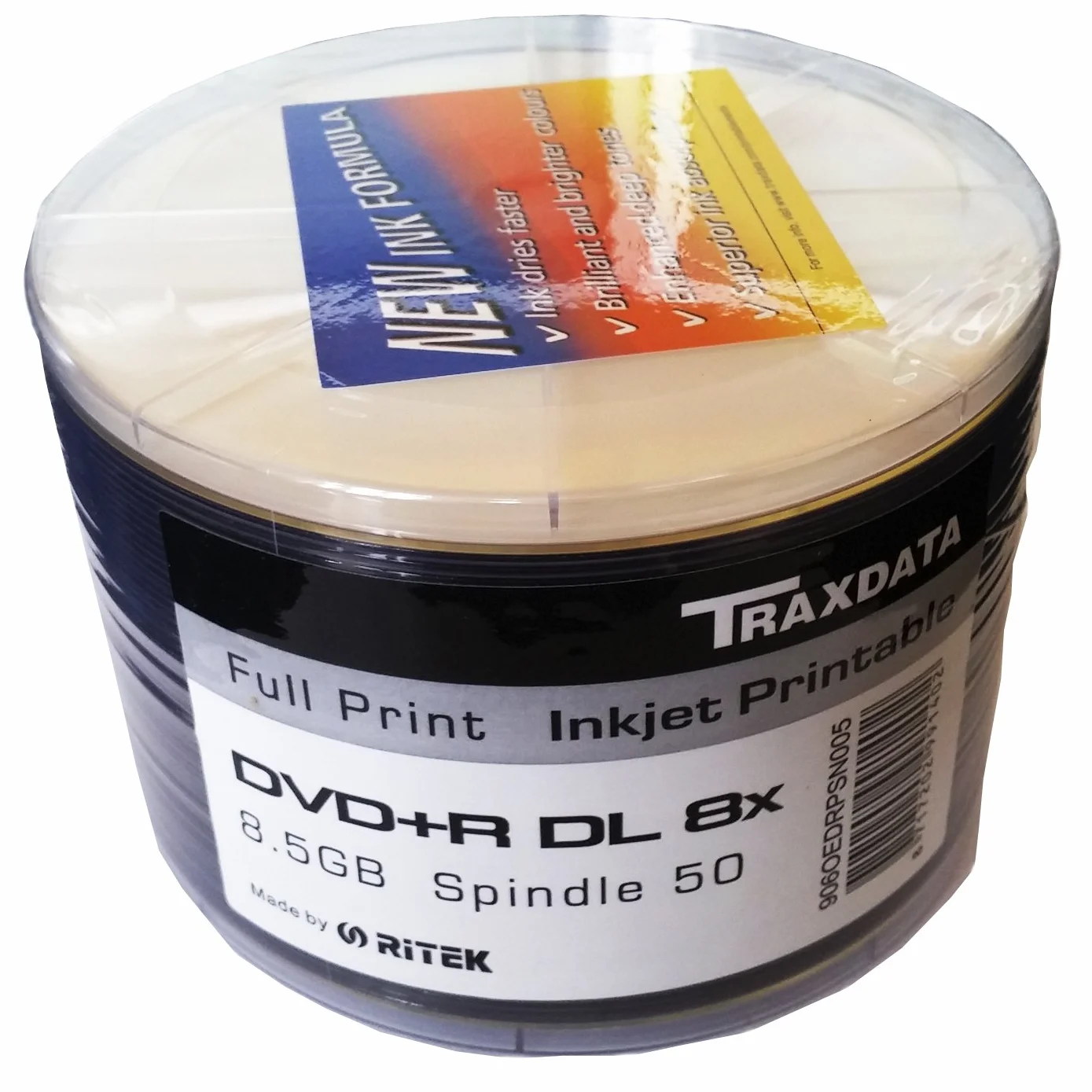Traxdata White Inkjet Printable, Double Layer DVD+R DL, Pack of 50