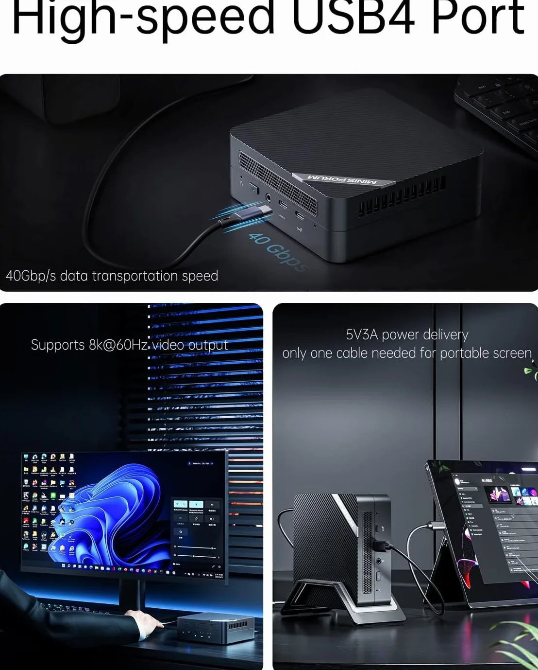 MINISFORUM Venus Series UM773 Lite Mini PC, AMD Ryzen 7 7735HS 8C/16T hasta 4,75 GHz y AMD Radeon 680M (frecuencia gráfica 2200 MHz), 32GB DDR5/1TB SSD, Puerto HDMI×2/USB4, RJ45 2.5G LAN, USB3.2×2