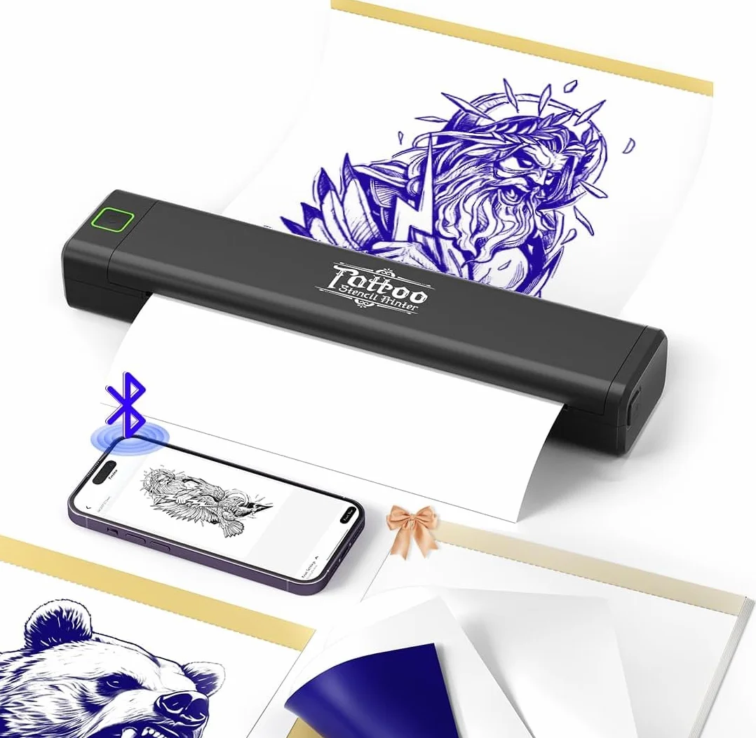 Termocopiadora Tattoo, P84 Impresora Termica Tattoo, Dispositivo Tattoo Transferencia Estarcido Portátil para Principiantes con Papel, Compatible con Android & iOS