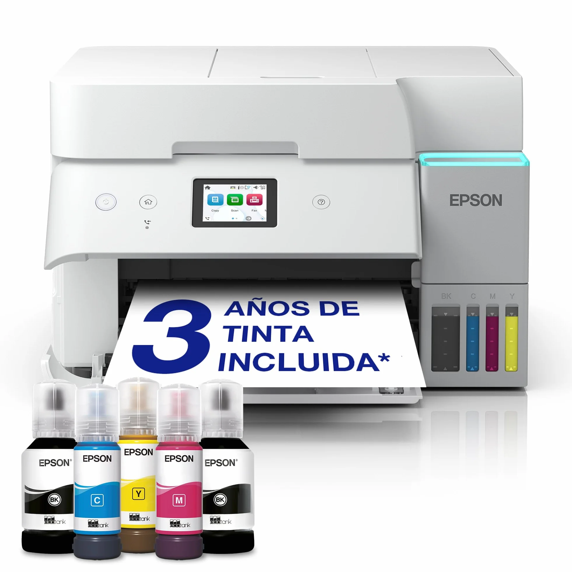 Epson EcoTank ET-4956 Impresora de Depósito de Tinta | Teletrabajo | Wi-Fi, Ethernet | A4 | Doble Cara | Imprimir, Copiar, Escanear, Fax | Pantalla Táctil 6,1cm | ADF | Tinta Incluida para 3 Años