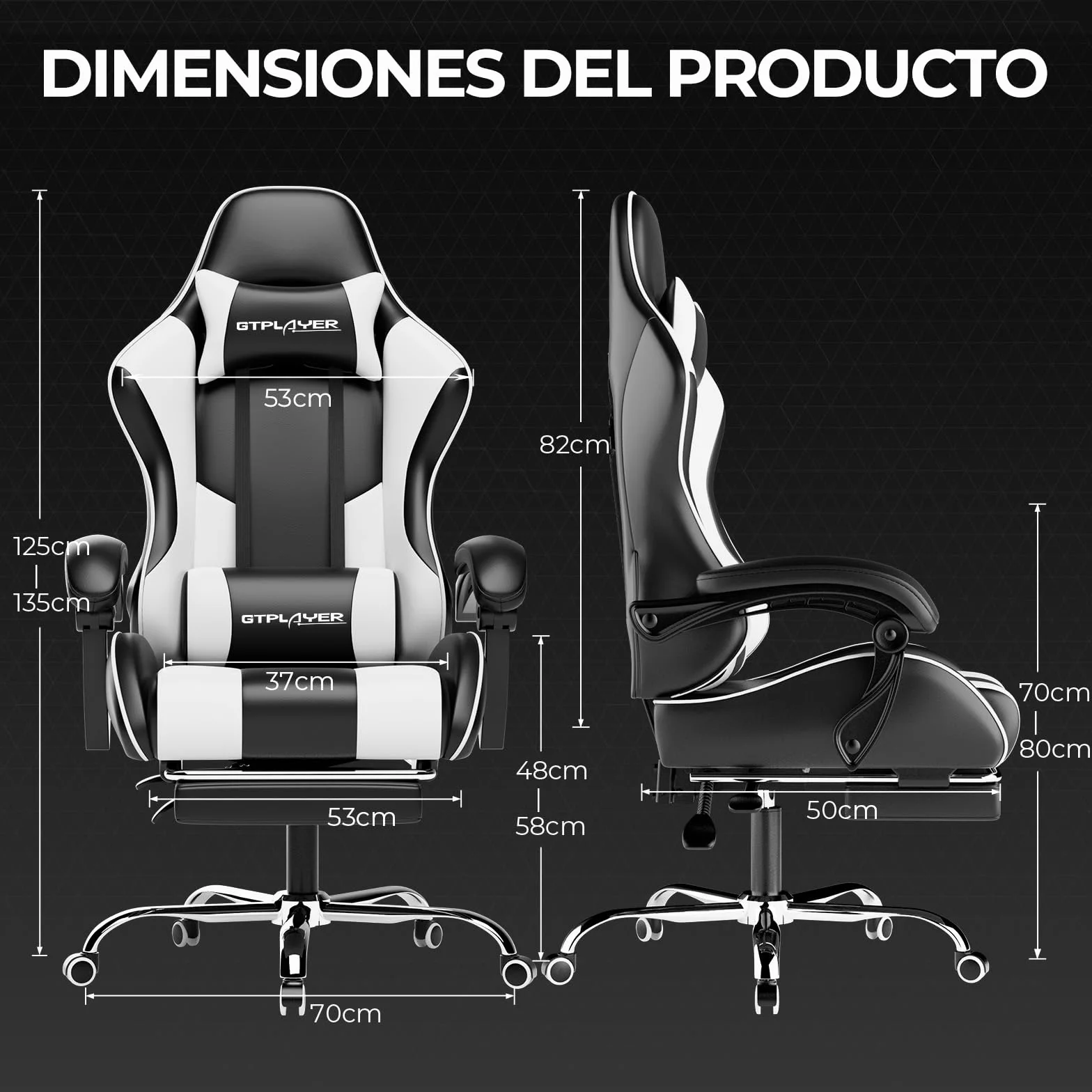 LUCKRACER Silla Gaming Ergonómica con Masaje, Reposapiés Retráctil, 150 kg, Blanco
