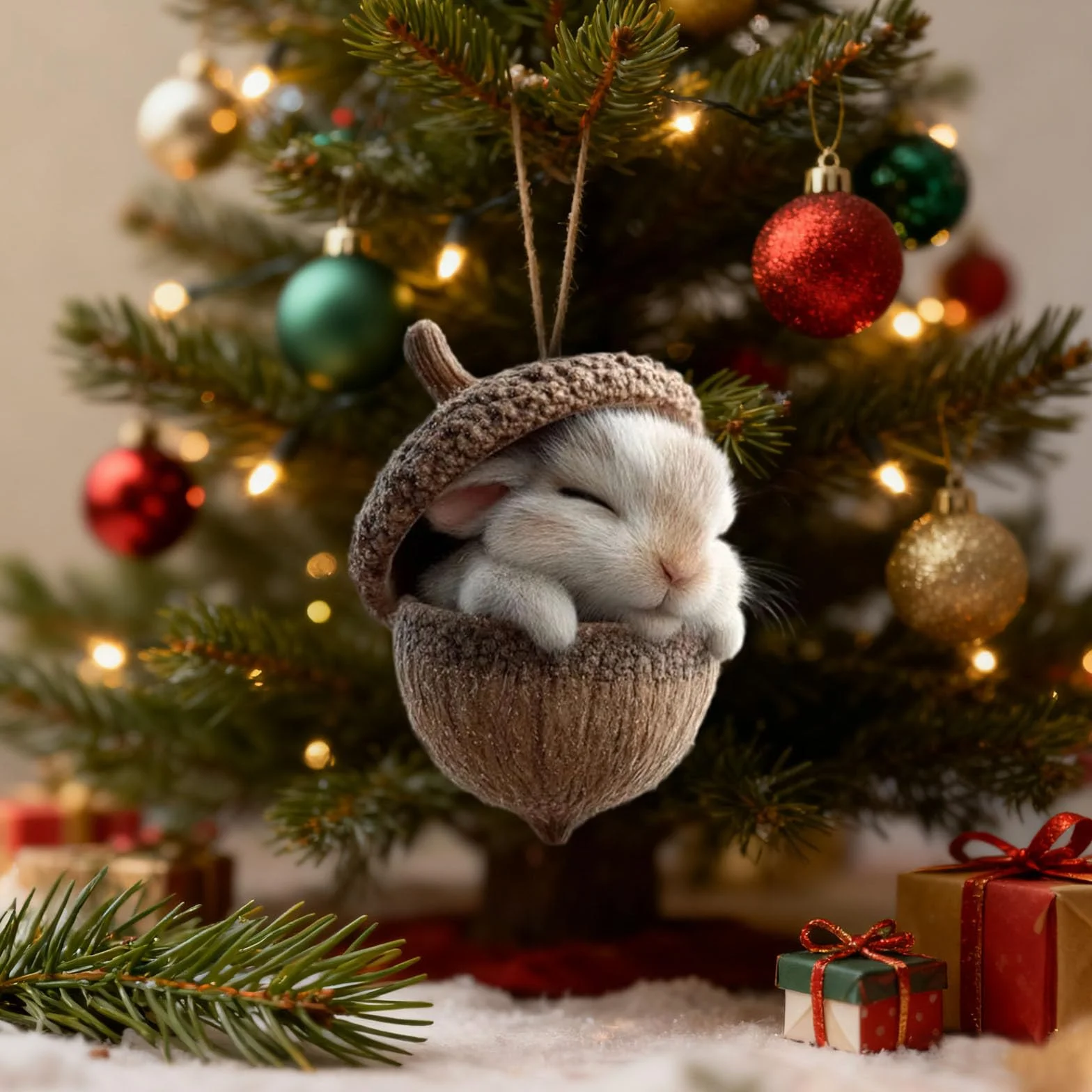 Adornos de bellota forma animales bosque acrílico 3D plano decoración árbol Navidad 2026
