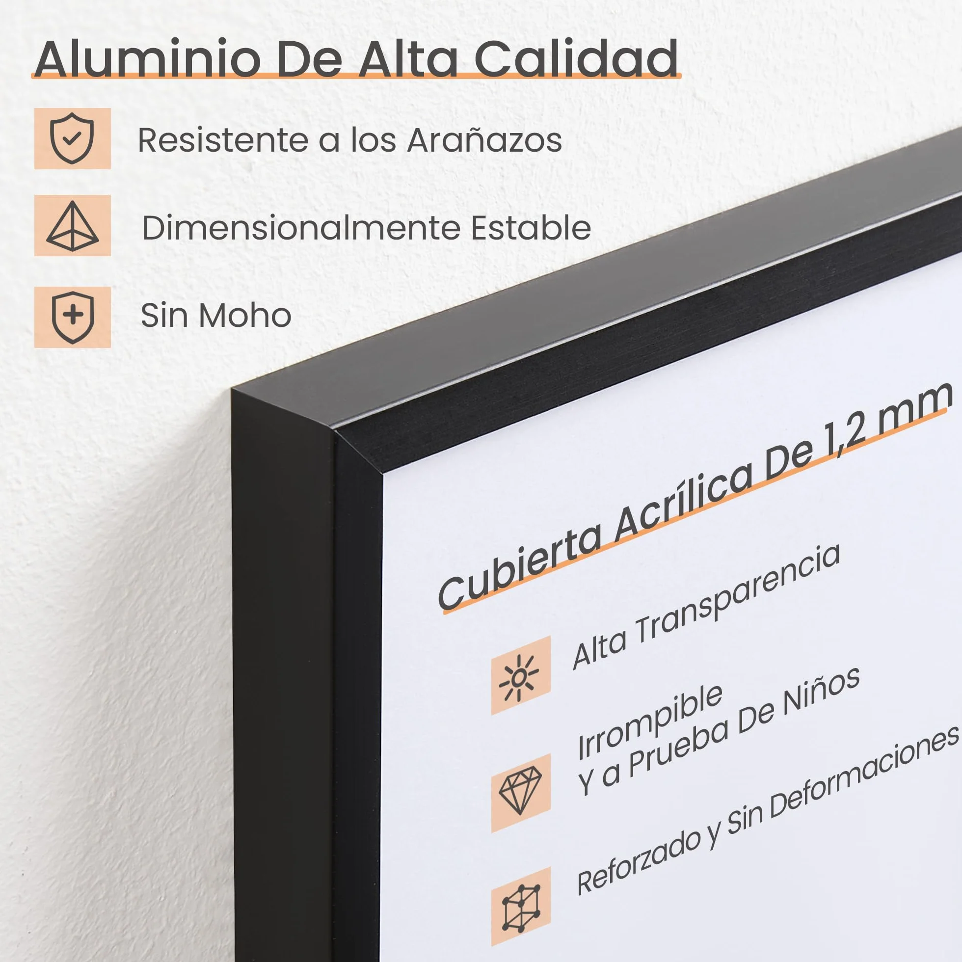 Upsimples Marco de aluminio para cuadro A3 Negro, Foto A4 (21x29,8cm) con paspartú o A3 (29,7x42cm) sin, Marco para cuadros de pared de metal con vidrio acrílico