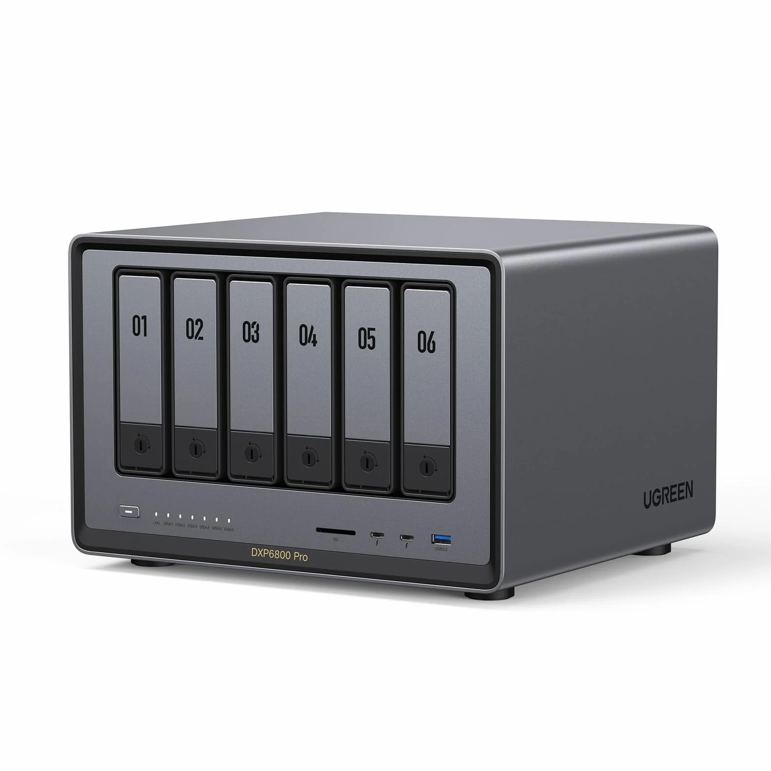 UGREEN NASync DXP6800 Pro, NAS de Escritorio de 6 bahías, CPU Intel i5 1235u de 10 núcleos, 8 GB de RAM DDR5, SSD de 128 GB, 2 Ranuras 10 GbE, 2 Ranuras M.2 NVMe, HDMI 8K, 2 TBT4 (sin Disco)
