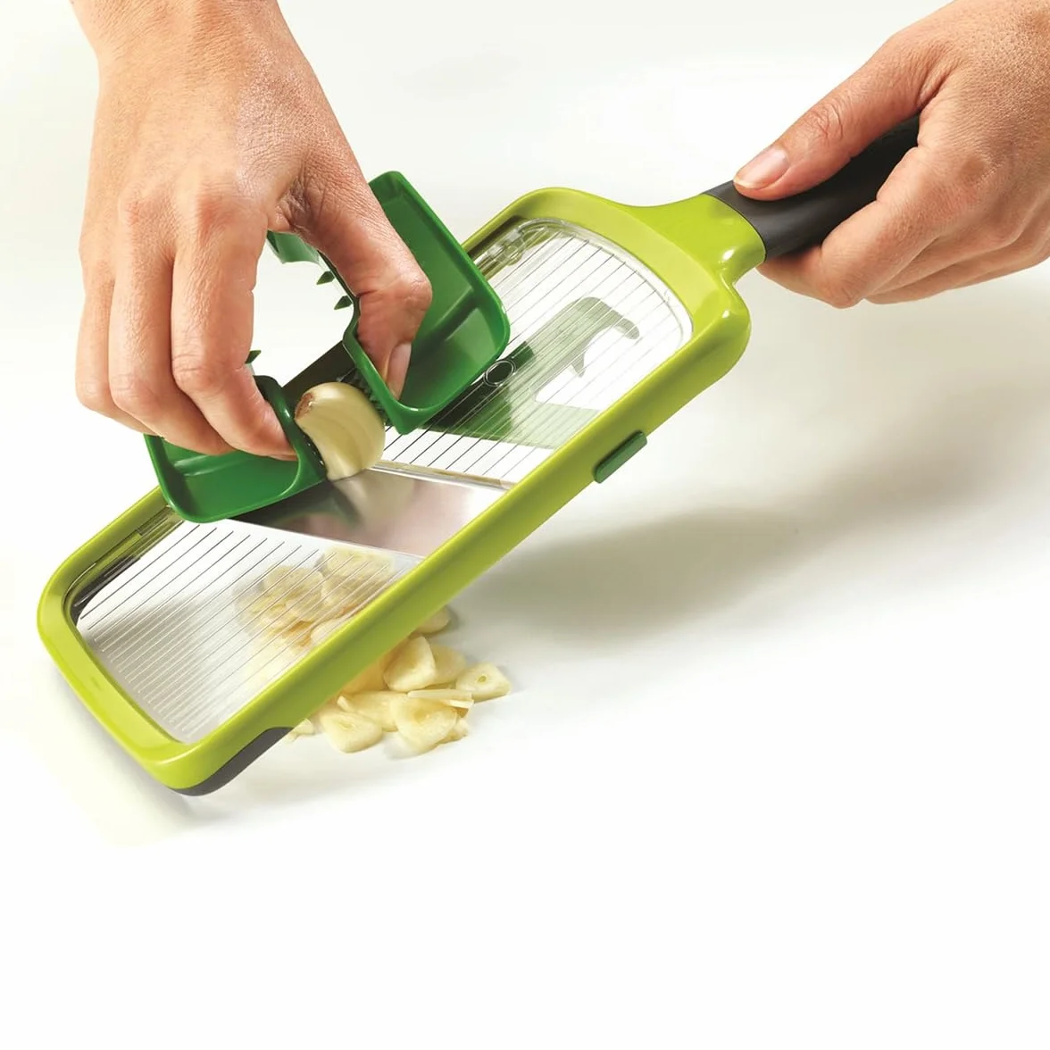 Joseph Joseph Mandolina de cocina Cortador de verduras ajustable con agarre de precisión 3 grosores Verde