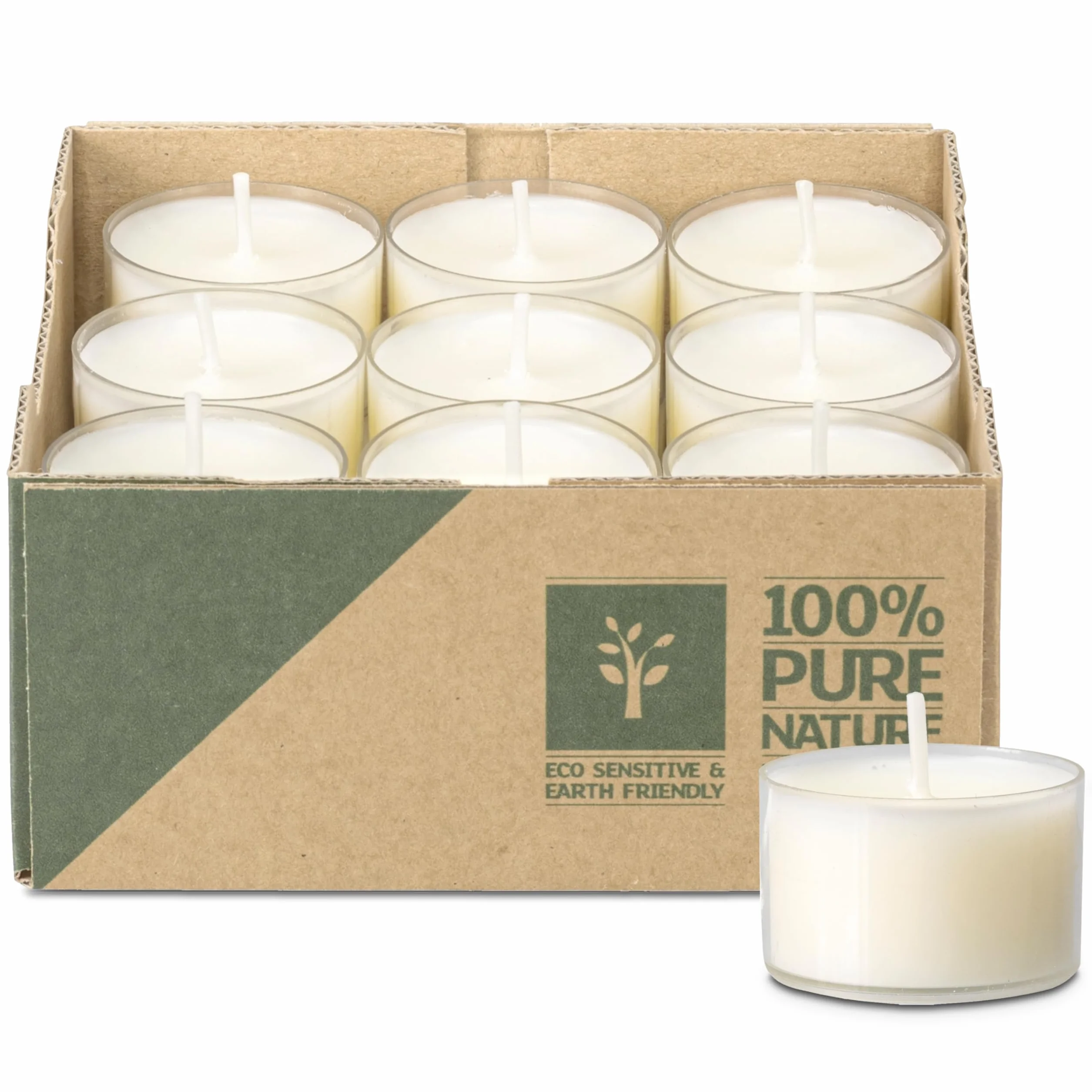 Velas de té – Juego de 18 velas sostenibles – 7 horas de combustión cada una – velas pequeñas neutras de CO2 – Velas veganas (cera de colza) – 100% tazas recicladas – Fabricado en