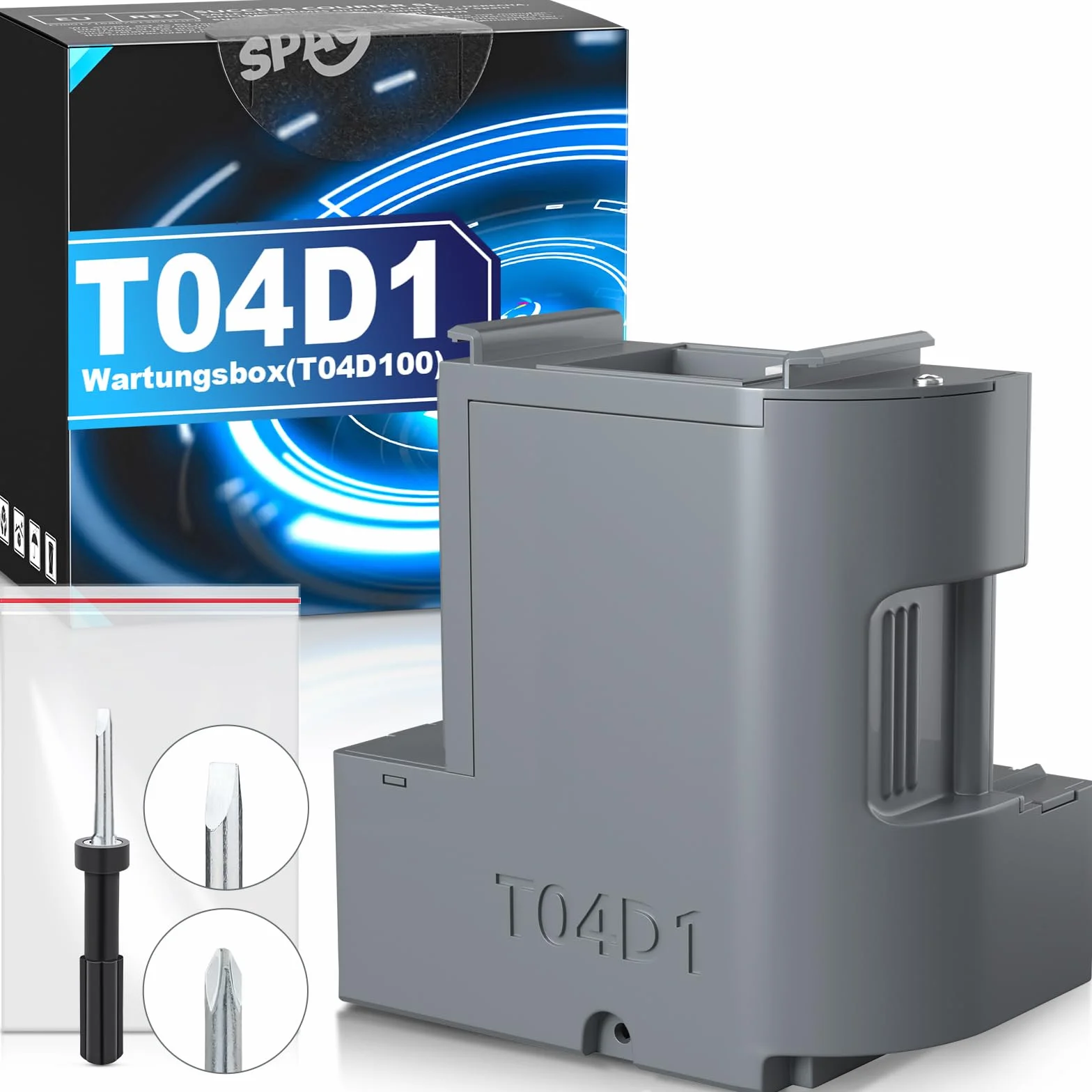 Spaceink T04D1/T04D100 - Caja de mantenimiento compatible con impresoras Epson ET-15000 ET-4750 ET-3750 ET-4850 ET-3850 ET-3700 ET-4856 ET-5150 ET-5170, caja de mantenimiento C13T04D111 00 Restt