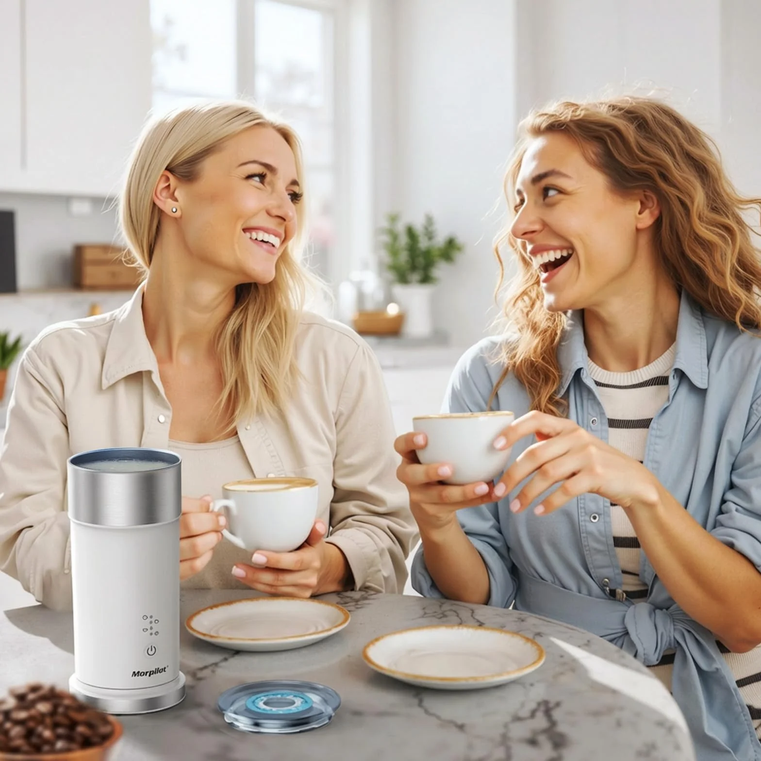 Morpilot Espumador de Leche Eléctrico Automático, 4 en 1, Acero Inoxidable, Blanco