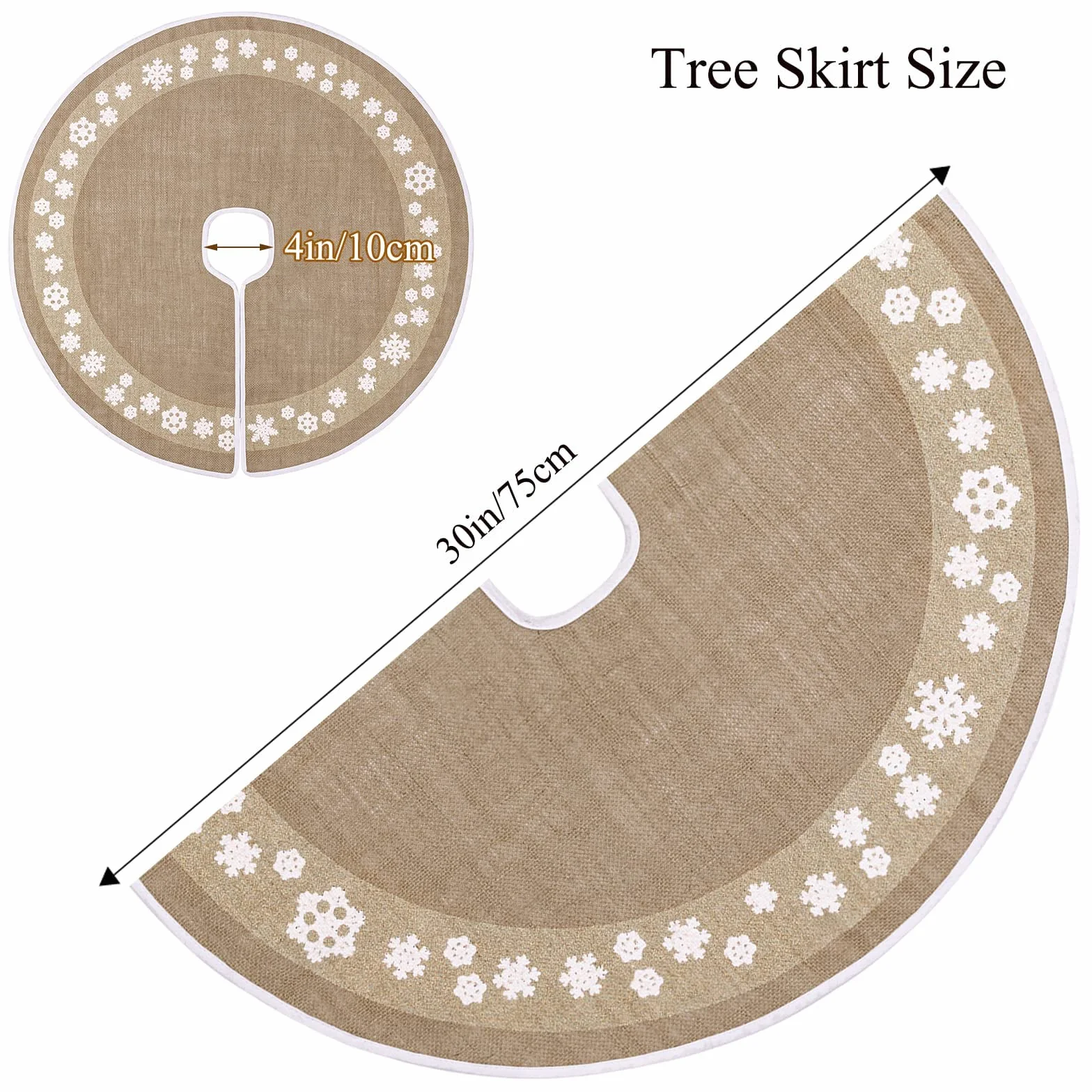 MACTING Mantel para árbol de Navidad 76 cm redondo lino brillo dorado copos de nieve decoración navideña