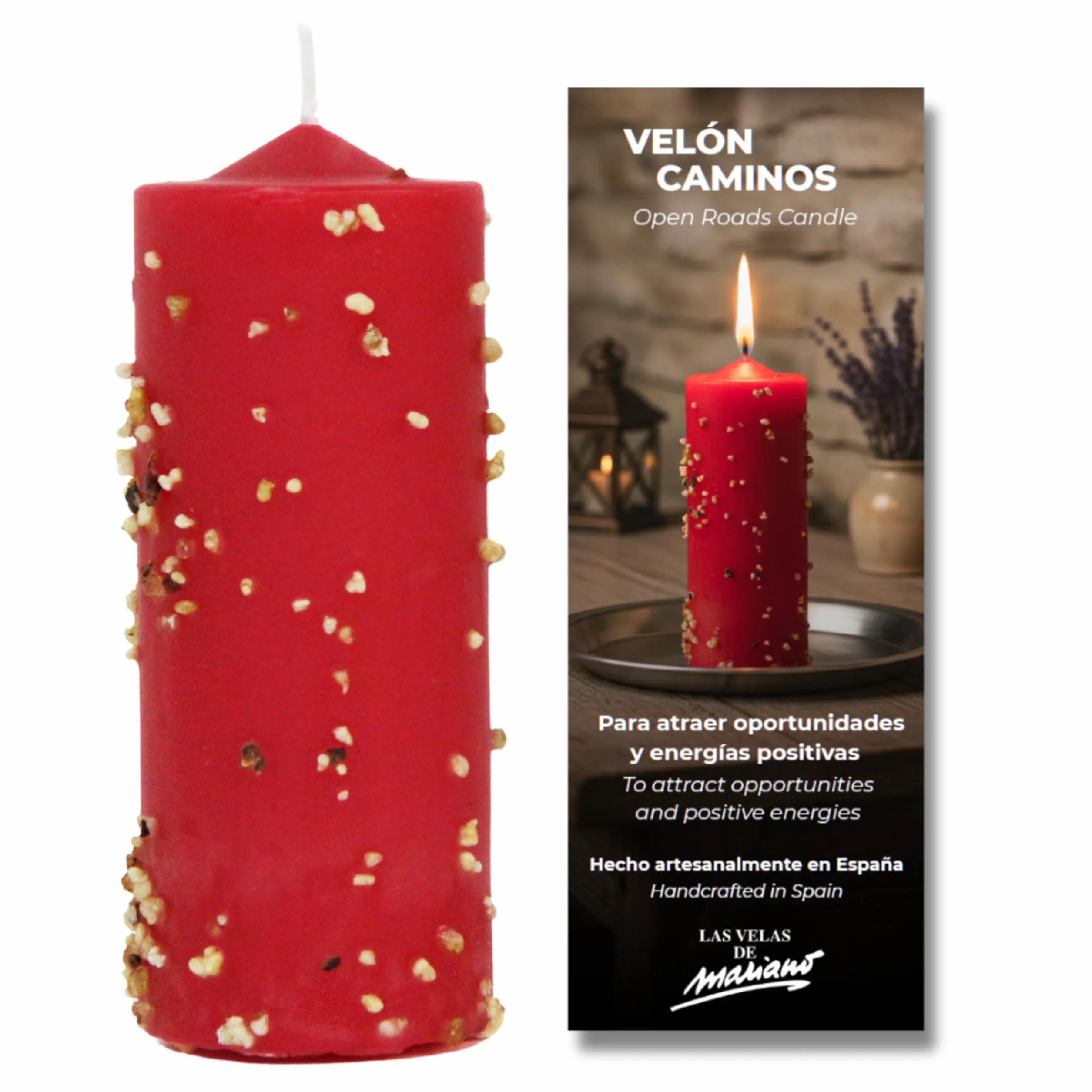 Velón Propósito Abrir Todos Los Caminos – Rojo | Vela Ritualizada Artesanal con Sales y Resinas para Potenciar Proyectos y Eliminar Obstáculos | Con Oración e Instrucciones
