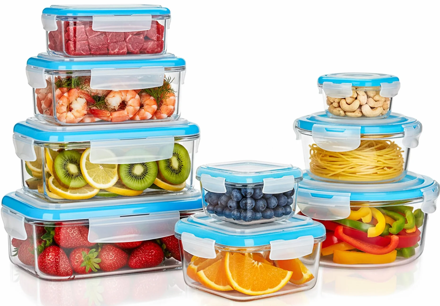 KICHLY Recipientes De Vidrio Para Alimentos Paquete De 9 Herméticos Con Tapas Transparentes Aptos Para Lavavajillas Y Microondas Sin BPA