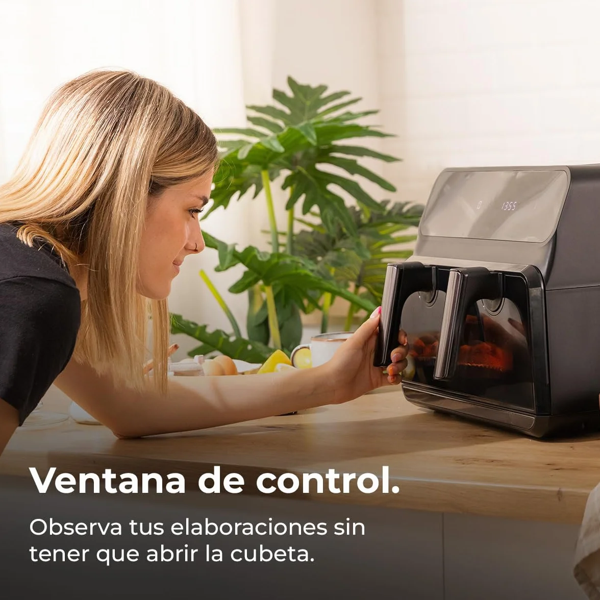 Cecotec Freidora de Aire sin Aceite 9L Doble Cubeta 4.5L Cecofry Advance 9000 Window Plus 2200W