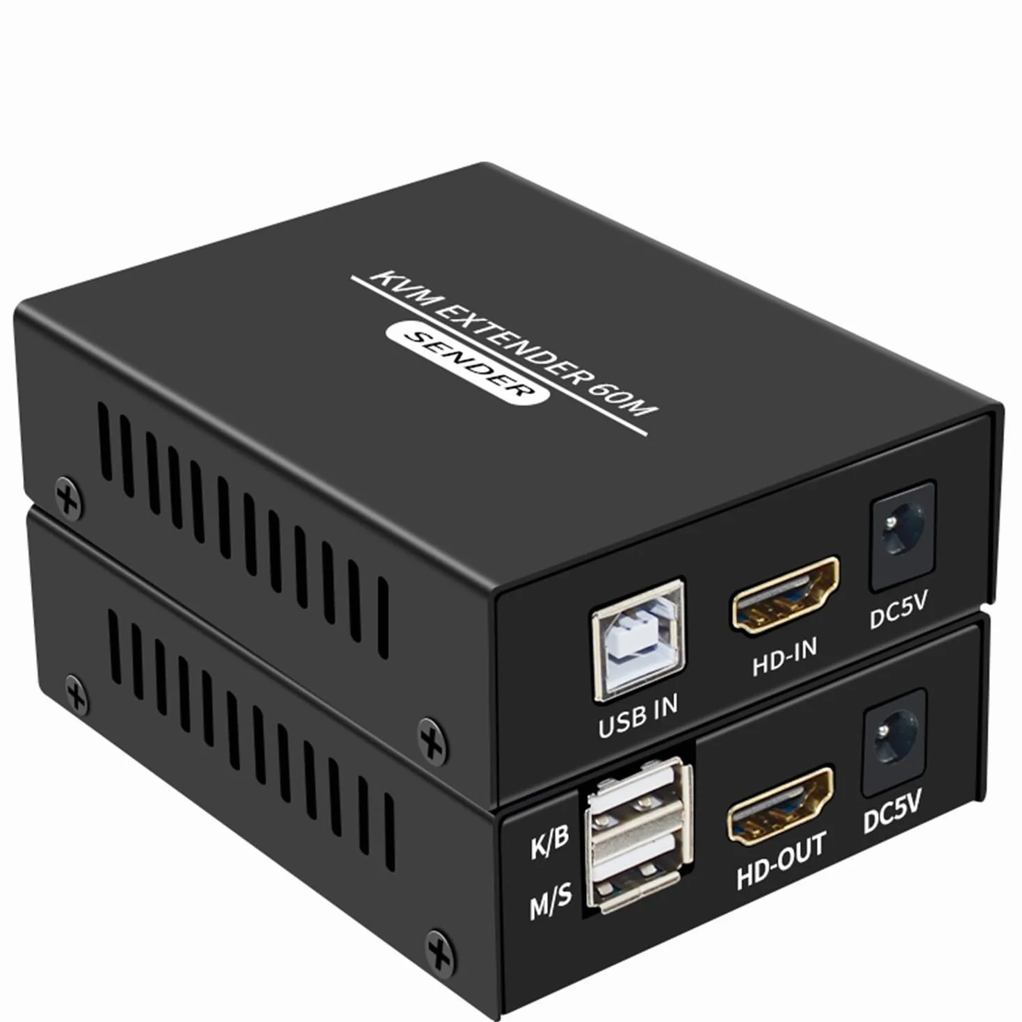 Extensión KVM HDMI 60 m en Cat5e/Cat6, HDMI 1080p, alargador KVM USB, transmisión con hebilla, negro, montaje en rack