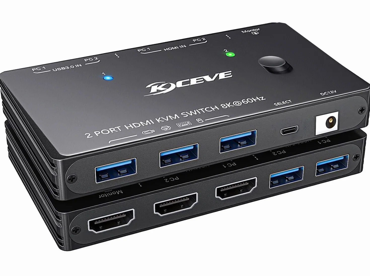 KVM Switch HDMI 8K@60Hz 4K@120Hz, KVM Switch 2 PC 1 Monitor HDMI2.1 Compartir 3 USB3.0 Devices Ratón y Teclado, HDR 10, HDCP 2.3, Wired Remote(8K HD 2 in 1 out KVM)