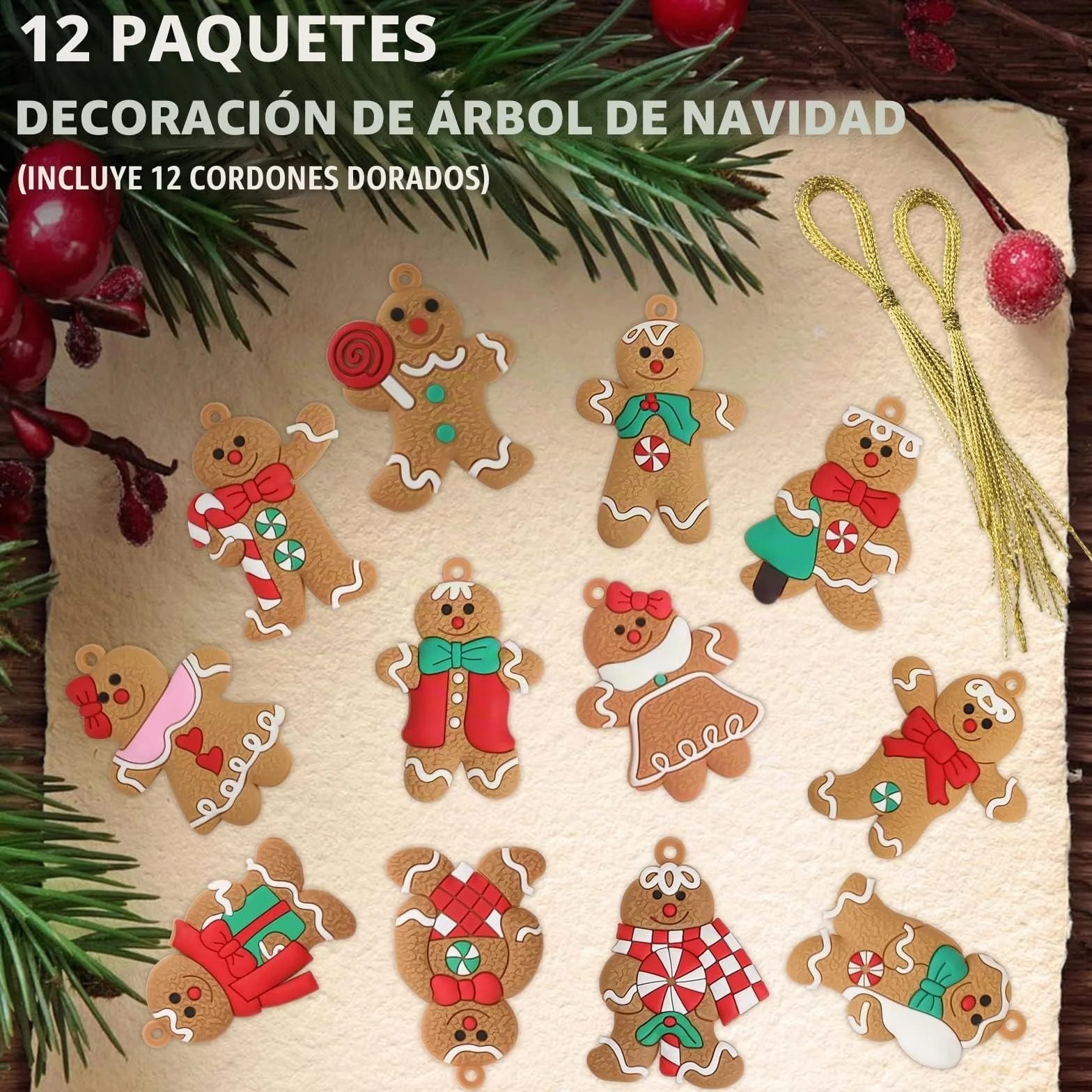 Adornos Árbol Navidad Hombre Jengibre 12 Piezas Decoración Navideñas 2025 2026